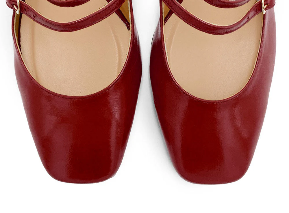 Red patent leather slingback ballet flats with heel - Image 6