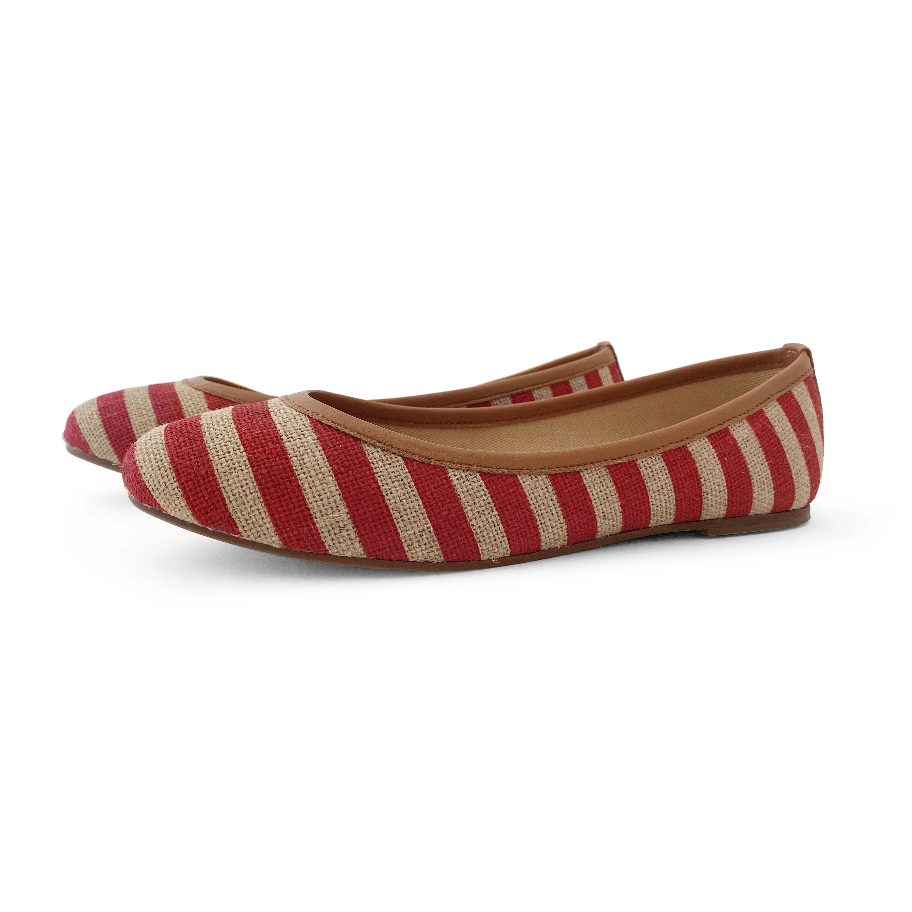Red striped jute ballet flats - Image 2