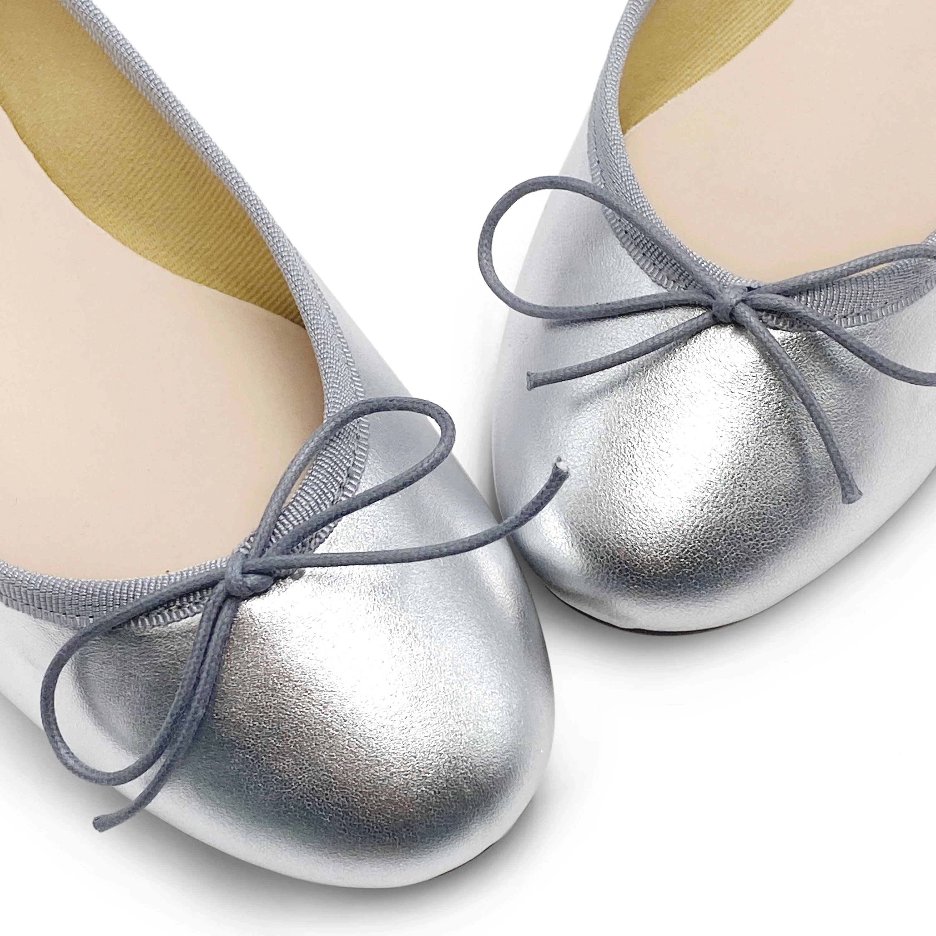 Silver metallic leather ballet flats - Image 3