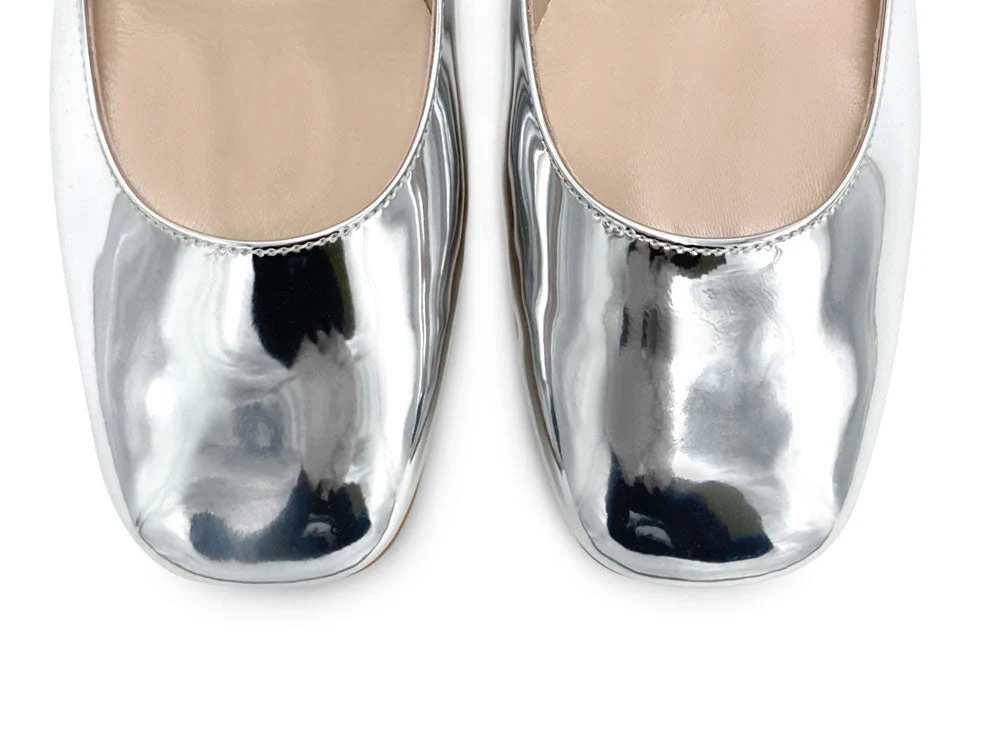 Silver mirrored Mary Jane ballet flats with jeweled strap - Image 6