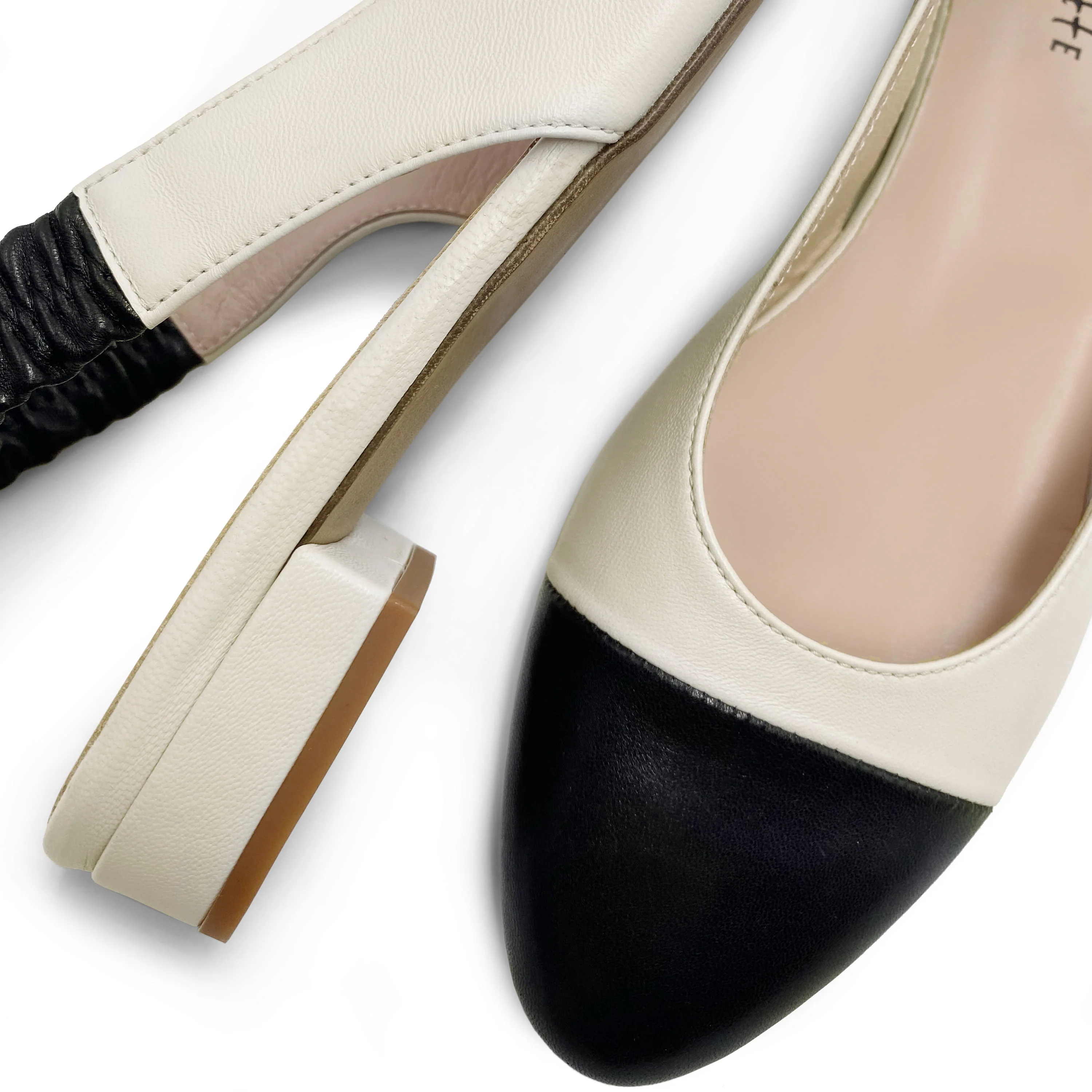 Slingback ballet flats in ivory and black leather - Image 3