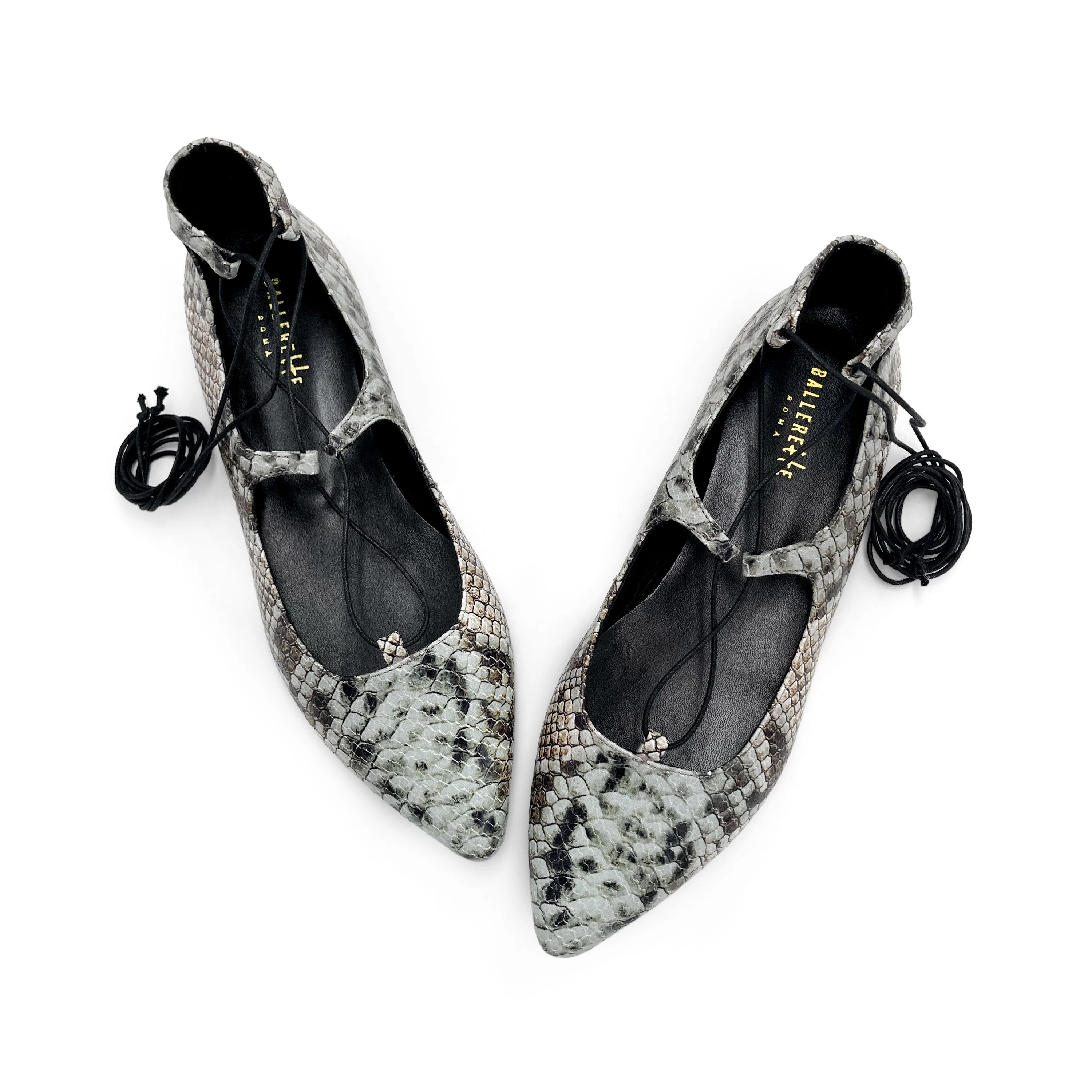 Snake print lace-up pointed ballet flats - Image 2