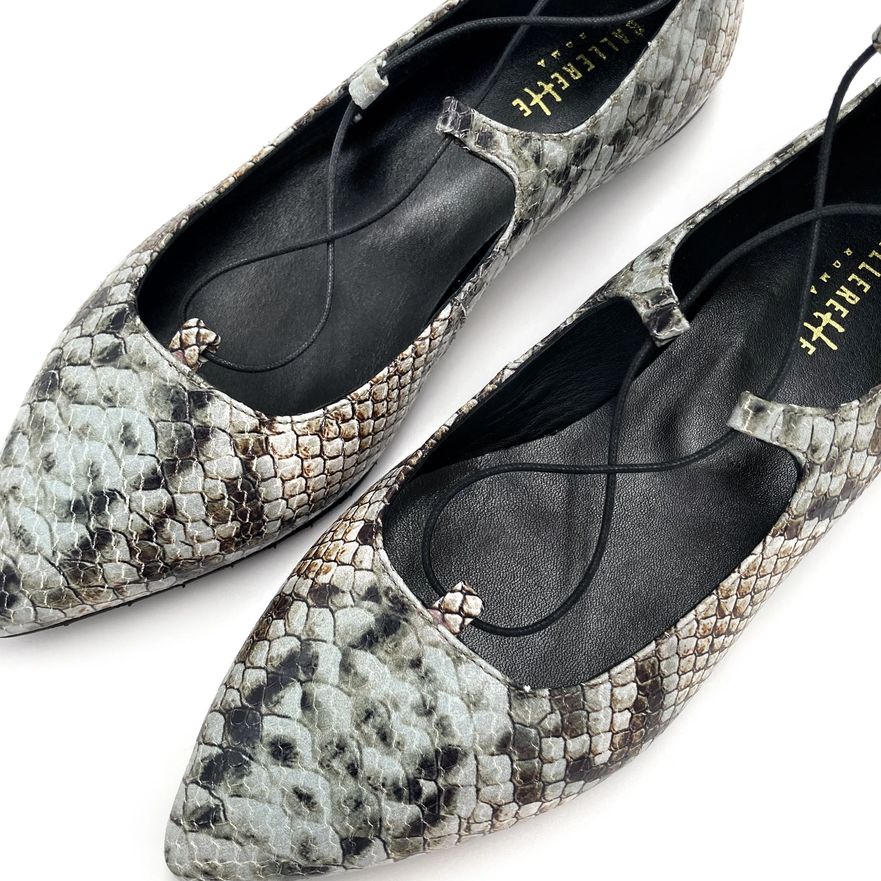 Snake print lace-up pointed ballet flats - Image 4