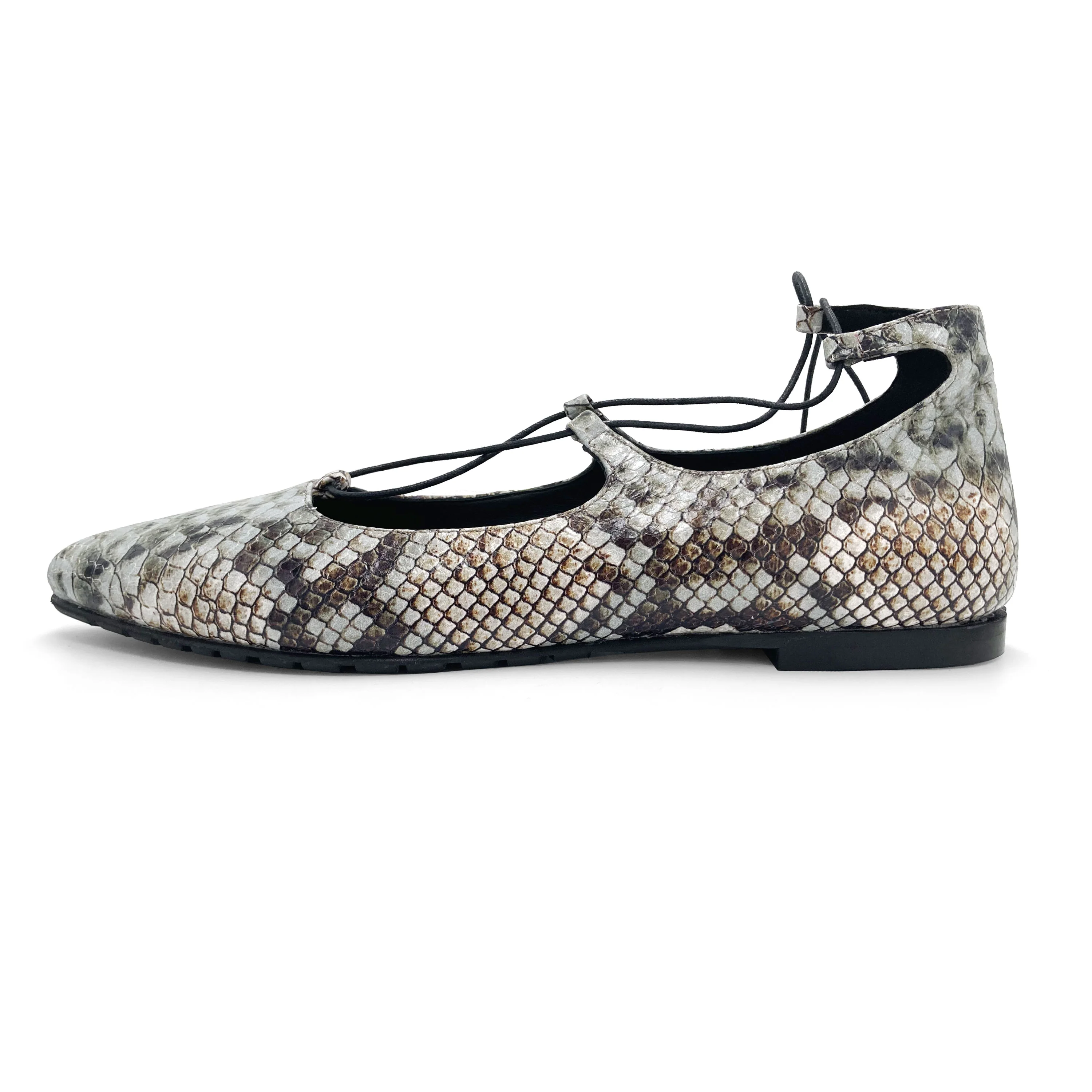 Snake print lace-up pointed ballet flats - Image 5