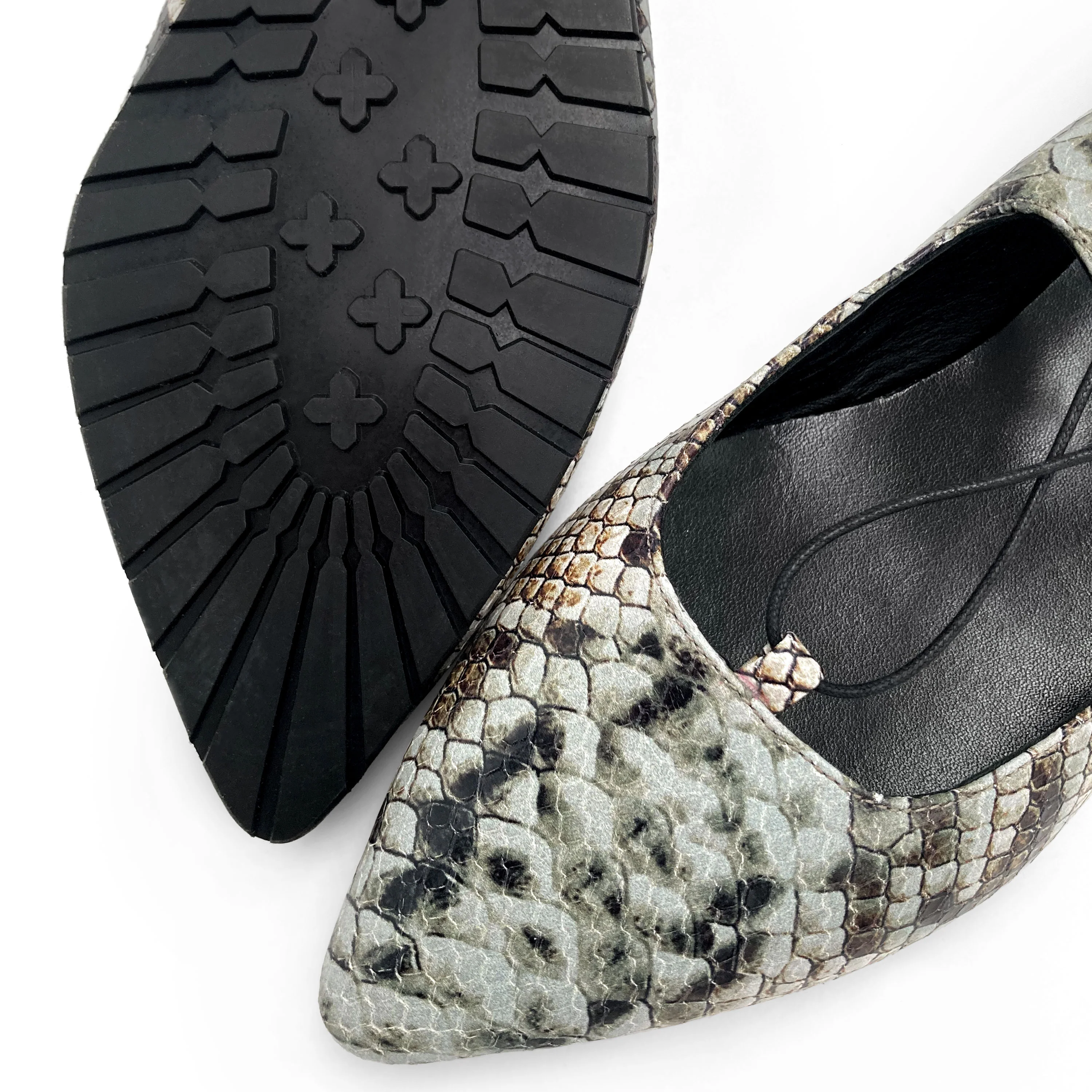 Snake print lace-up pointed ballet flats - Image 6