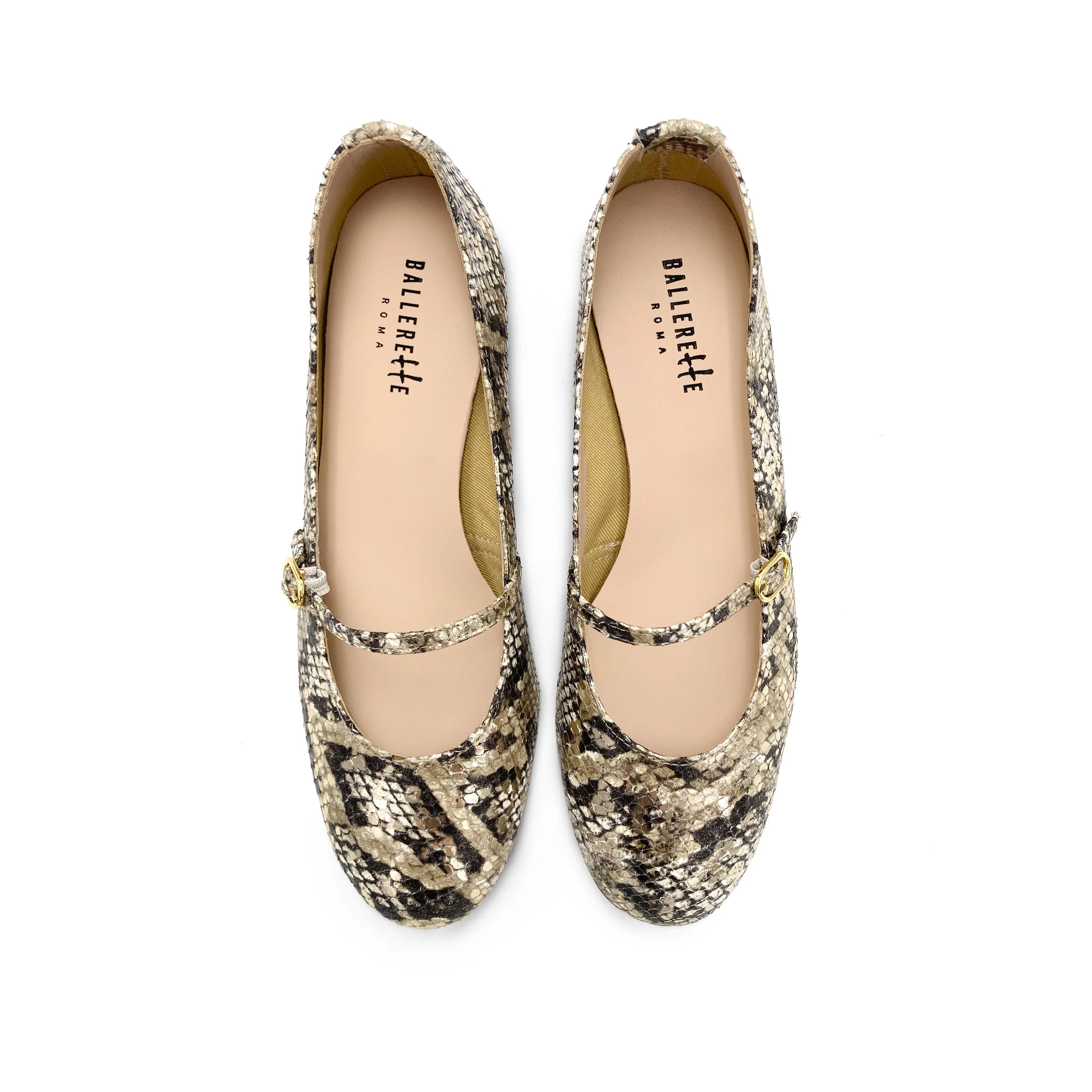 Snake print leather Mary Jane ballet flats with strap and high heel - Image 2