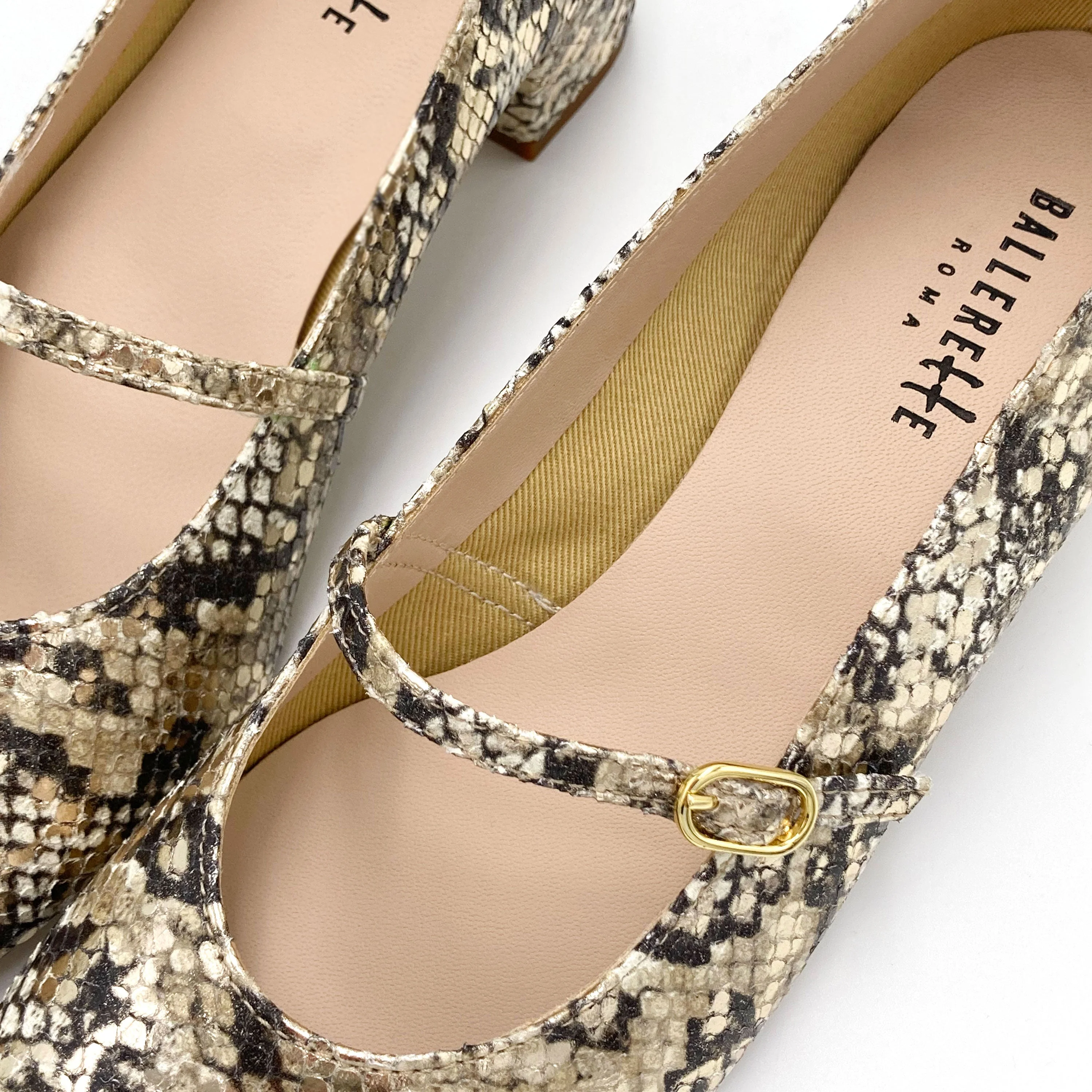 Snake print leather Mary Jane ballet flats with strap and high heel - Image 5