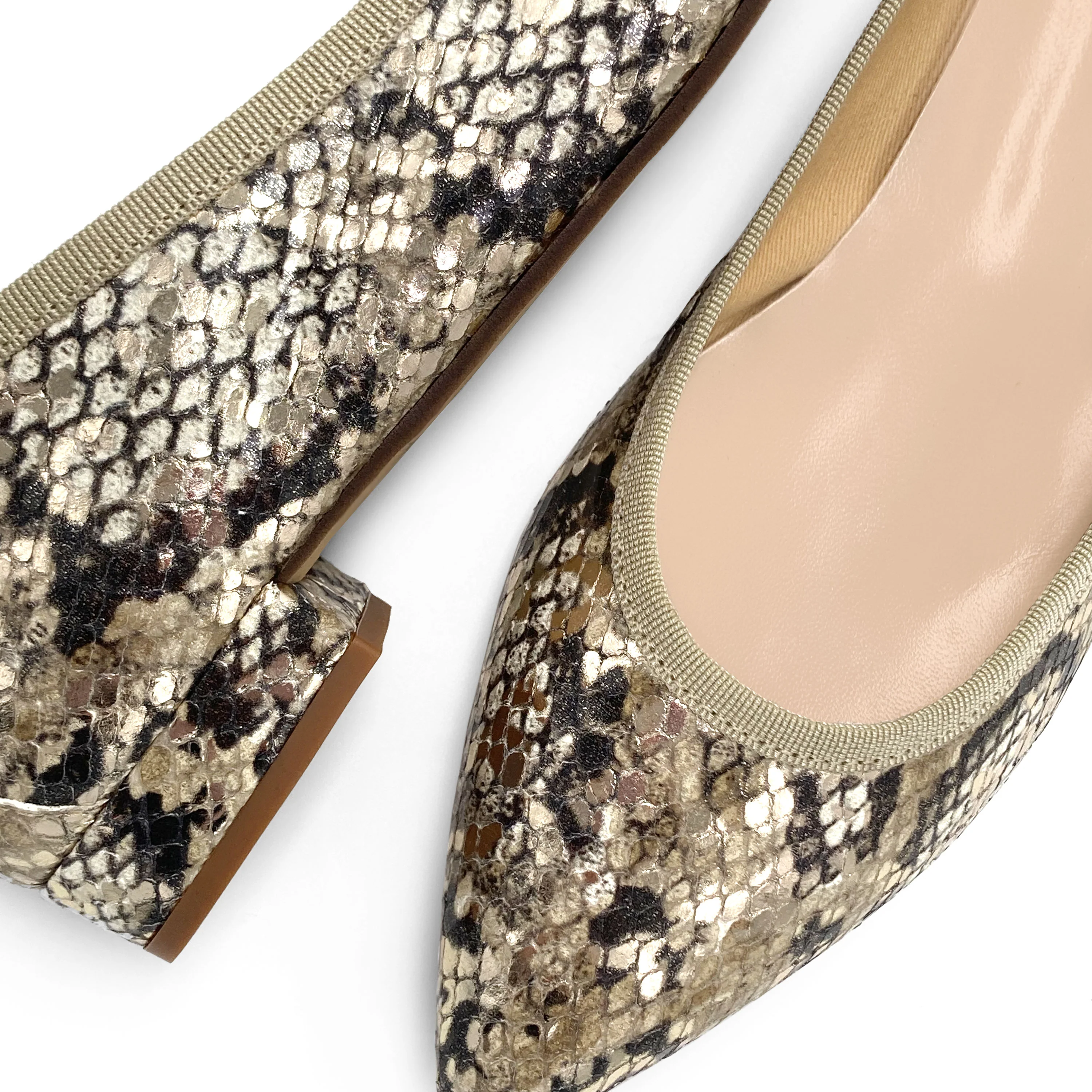Snake print leather pointed toe ballet flats - Image 3