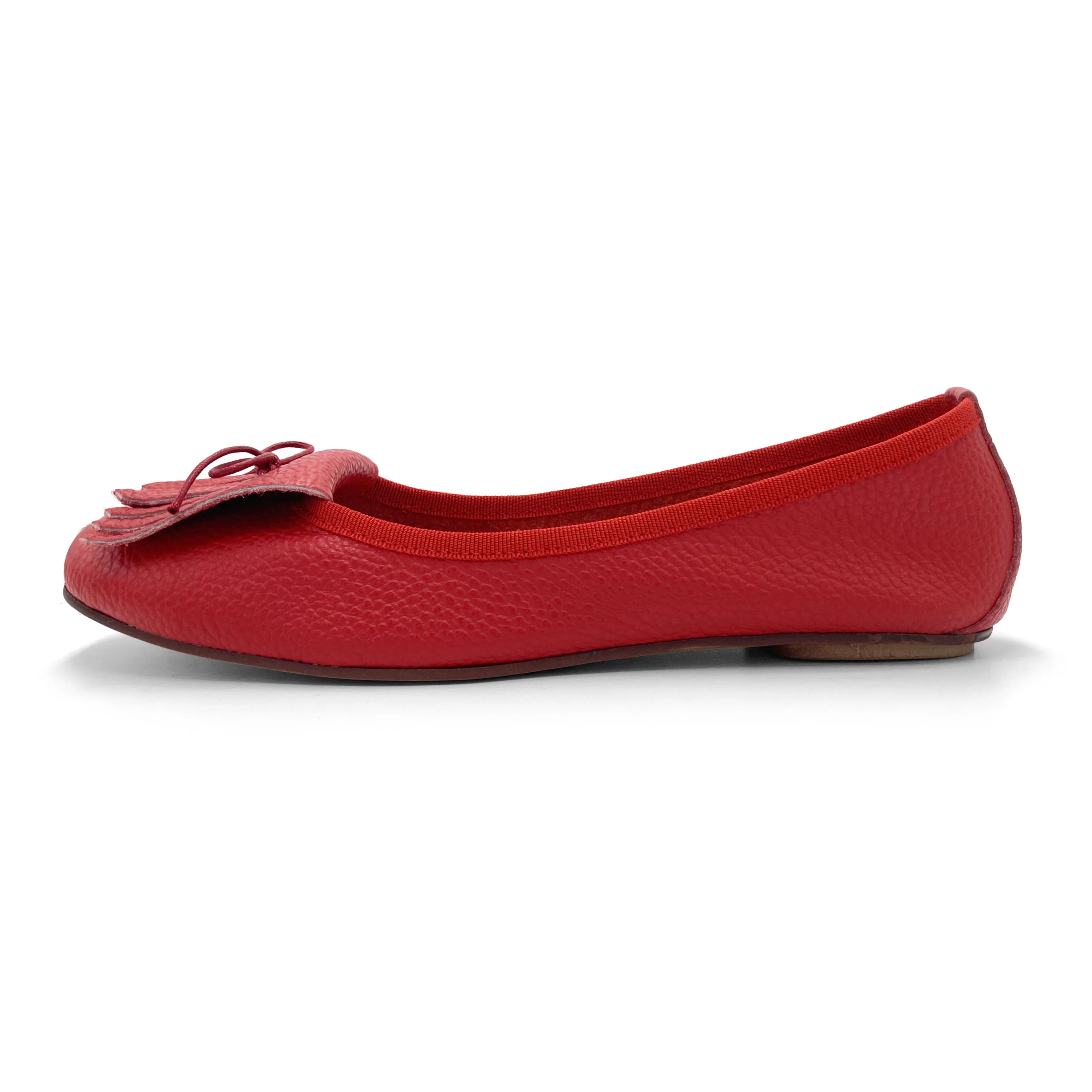 Women's strawberry red leather moccasins with fringes - Image 4