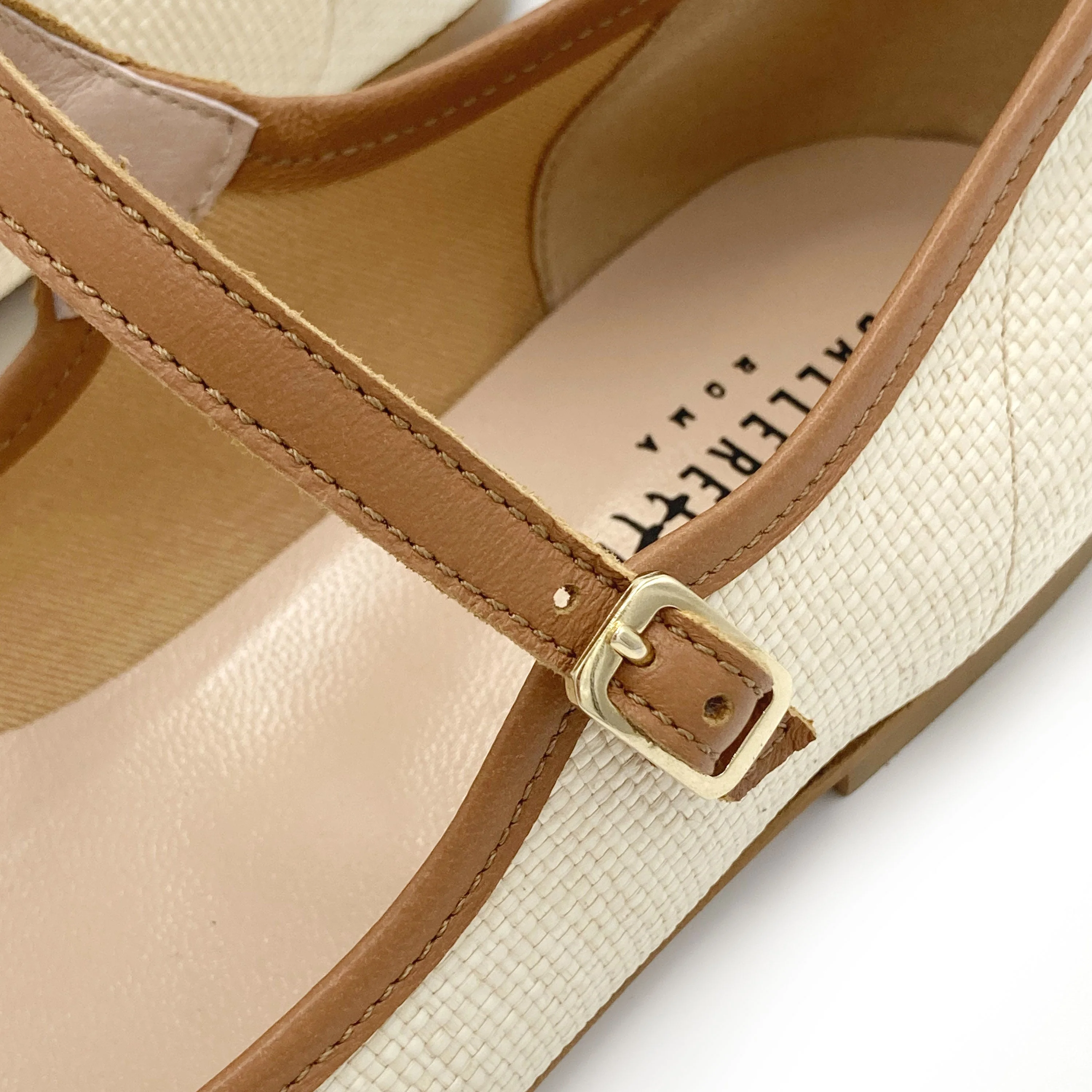 Summer Mary Jane ballet flats in beige raffia with leather strap - Image 5