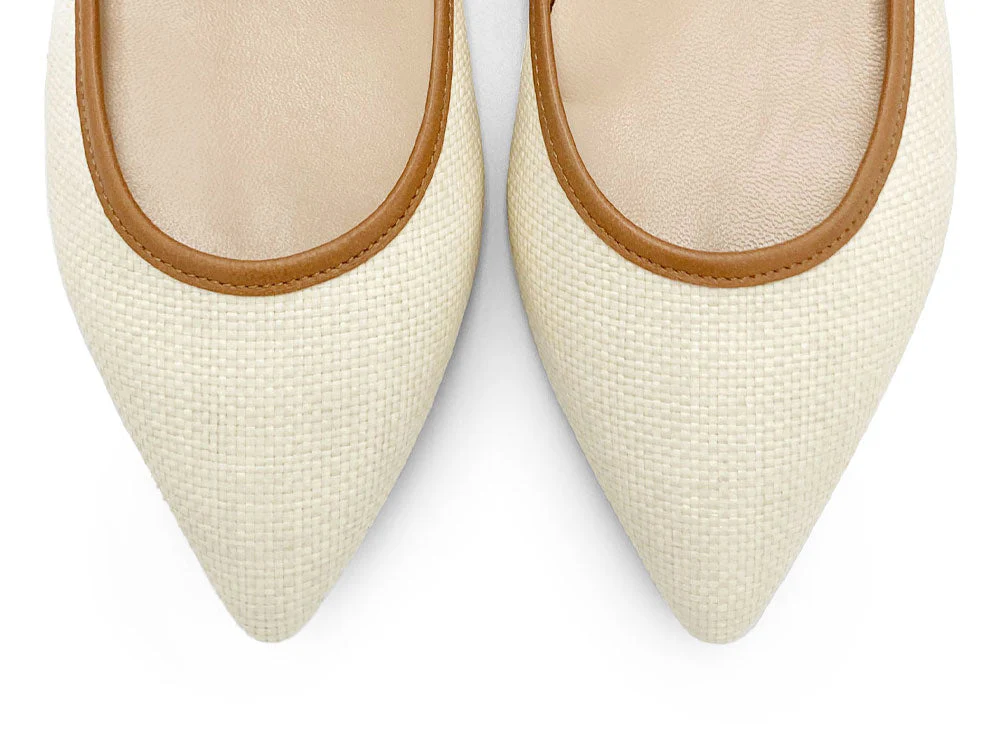 Summer Mary Jane ballet flats in beige raffia with leather strap - Image 6