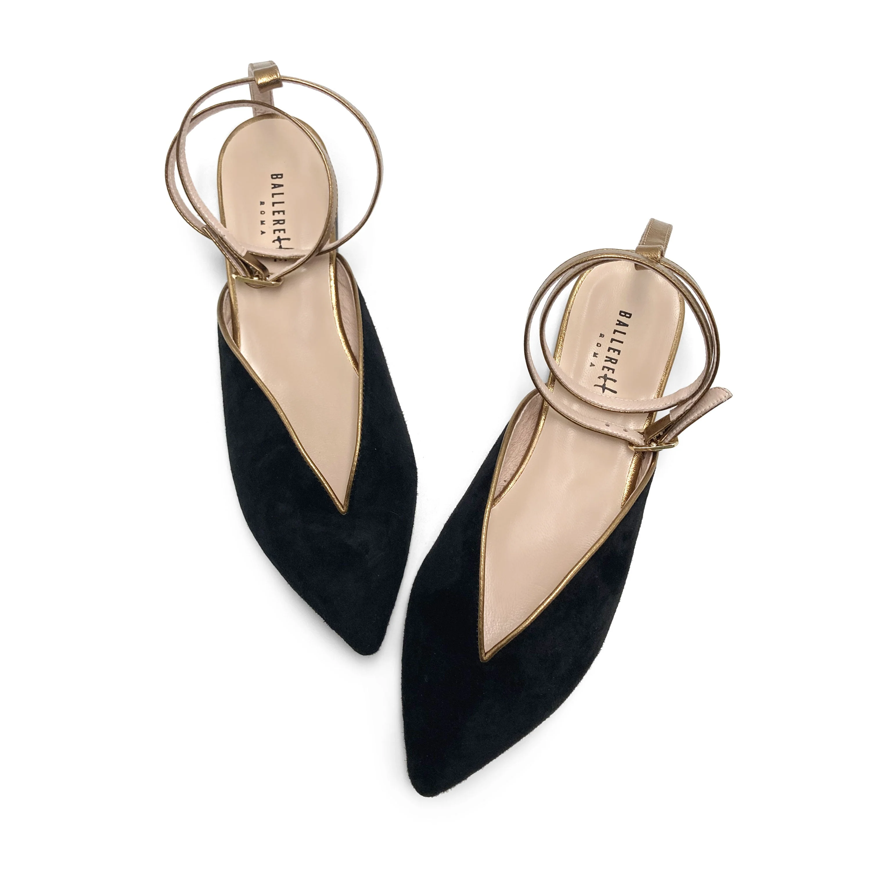 Summer mule shoes in black suede with bronze ankle tie - Image 2