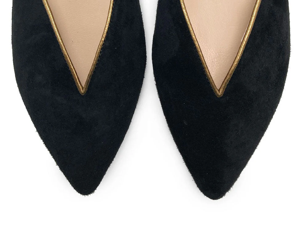 Summer mule shoes in black suede with bronze ankle tie - Image 5