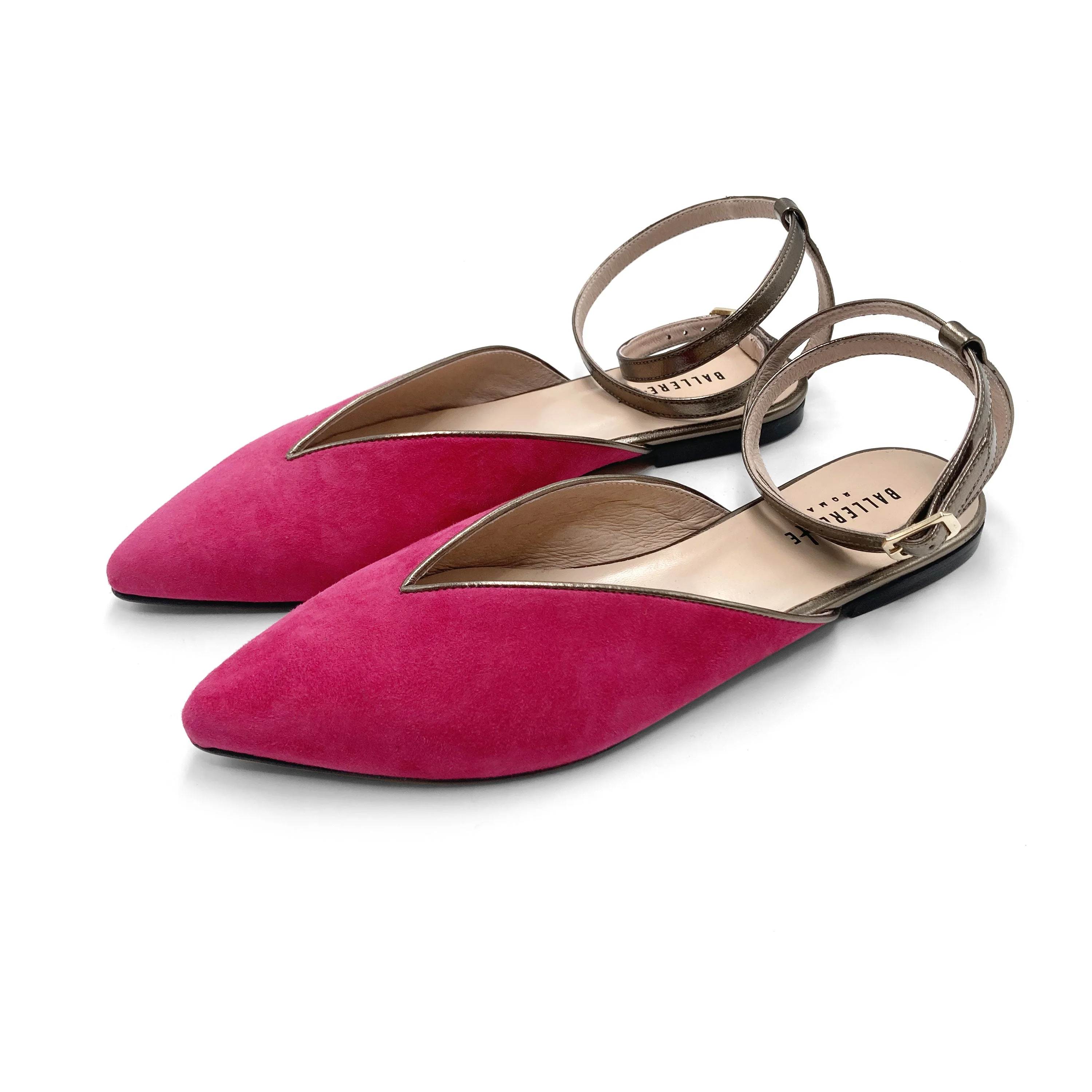 Summer mule shoes in fuchsia suede with gunmetal ankle tie - Image 5