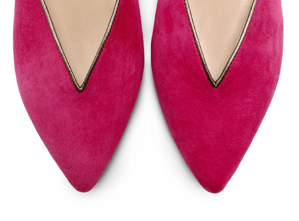 Summer mule shoes in fuchsia suede with gunmetal ankle tie - Image 6