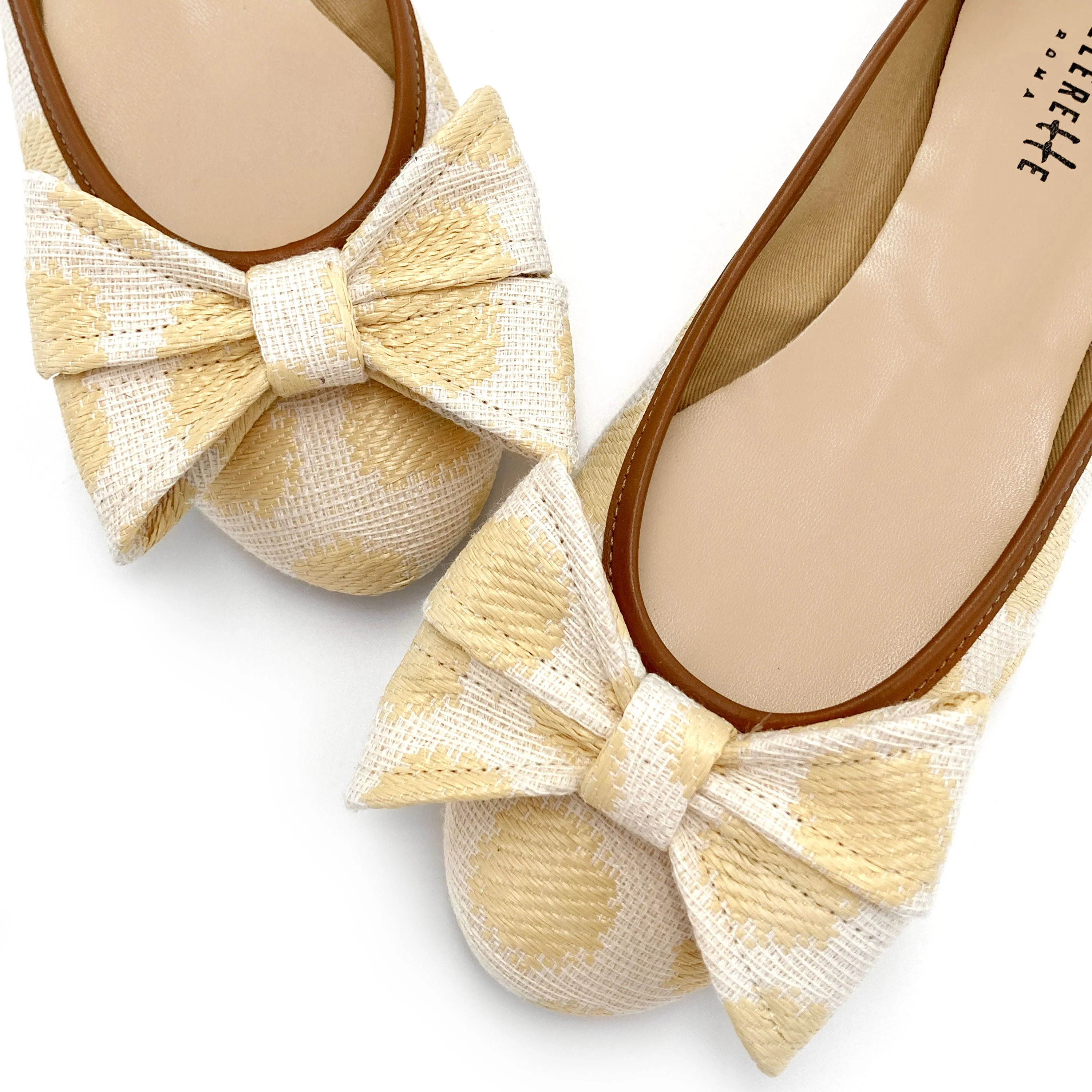 Summer polka dot raffia ballerinas with bow - Image 3