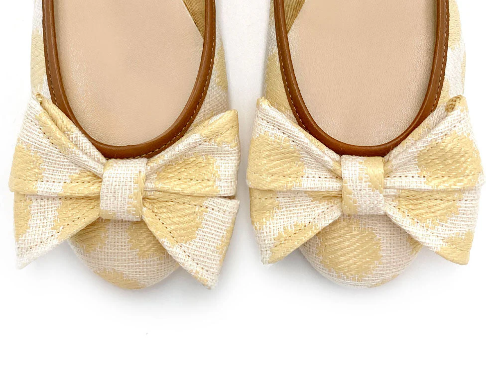 Summer polka dot raffia ballerinas with bow - Image 5
