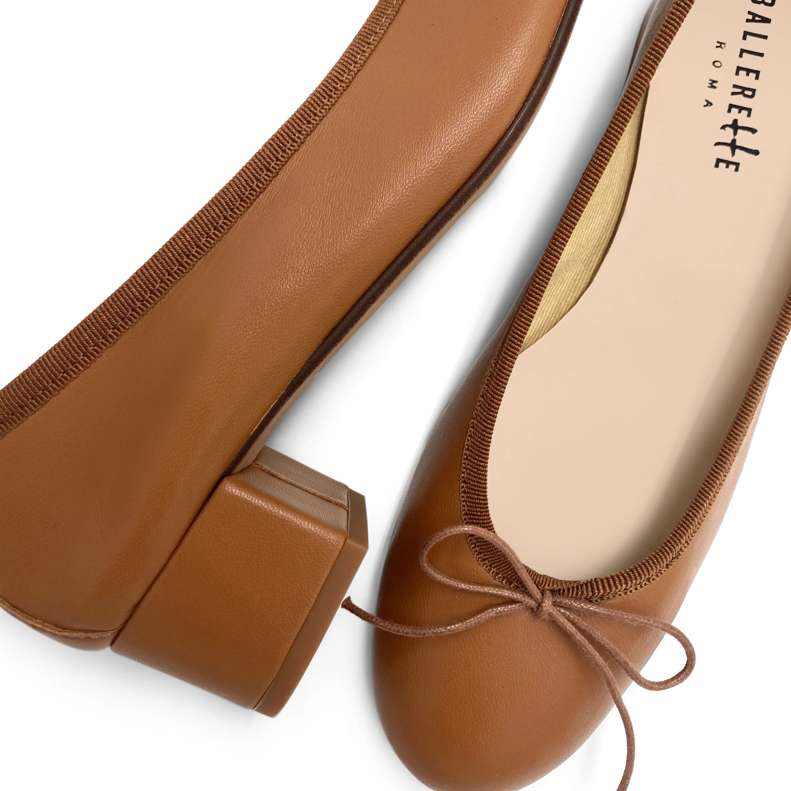Tan leather ballet flats with heel - Image 3