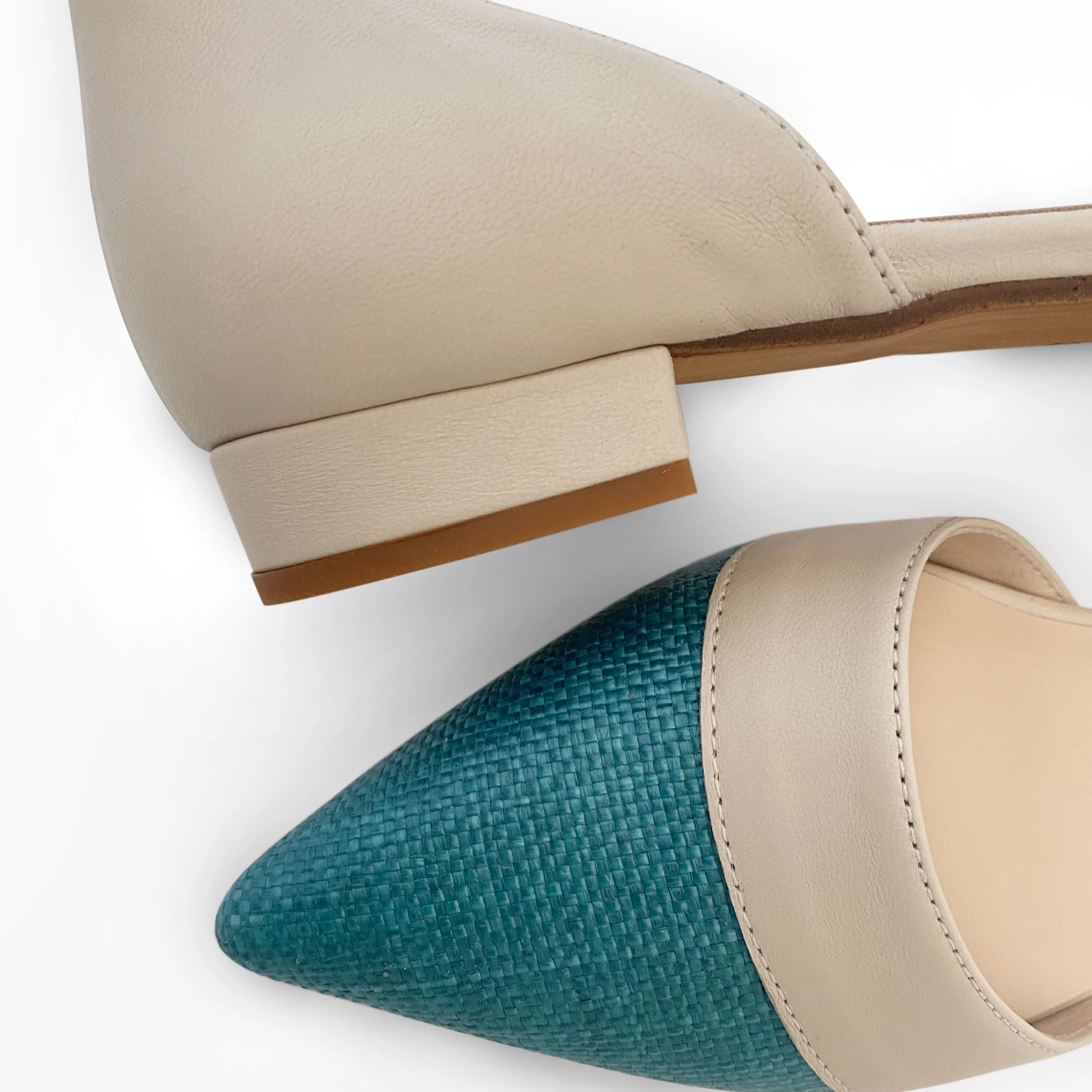 Teal jute d'Orsay ballet flats with beige leather details - Image 4