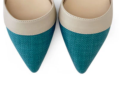 Teal jute d'Orsay ballet flats with beige leather details - Image 5