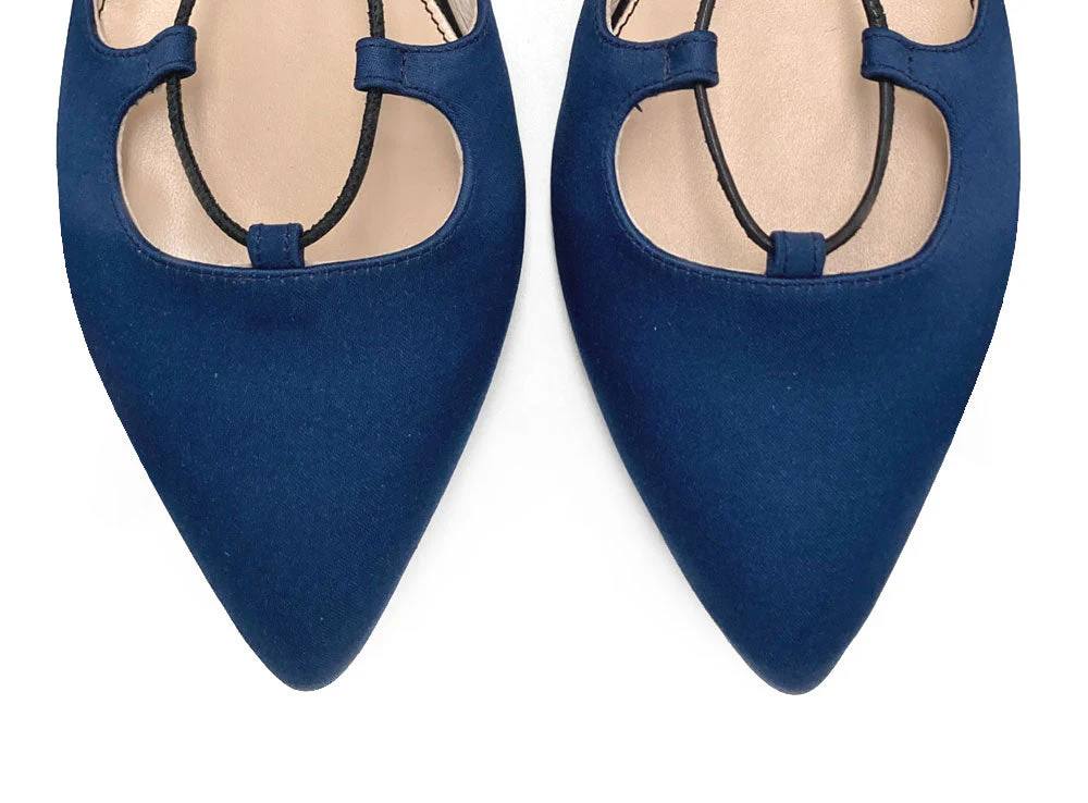 TT GO GREEN COLLECTION - Blue lace-up ballet flats in eco-friendly satin - Image 5