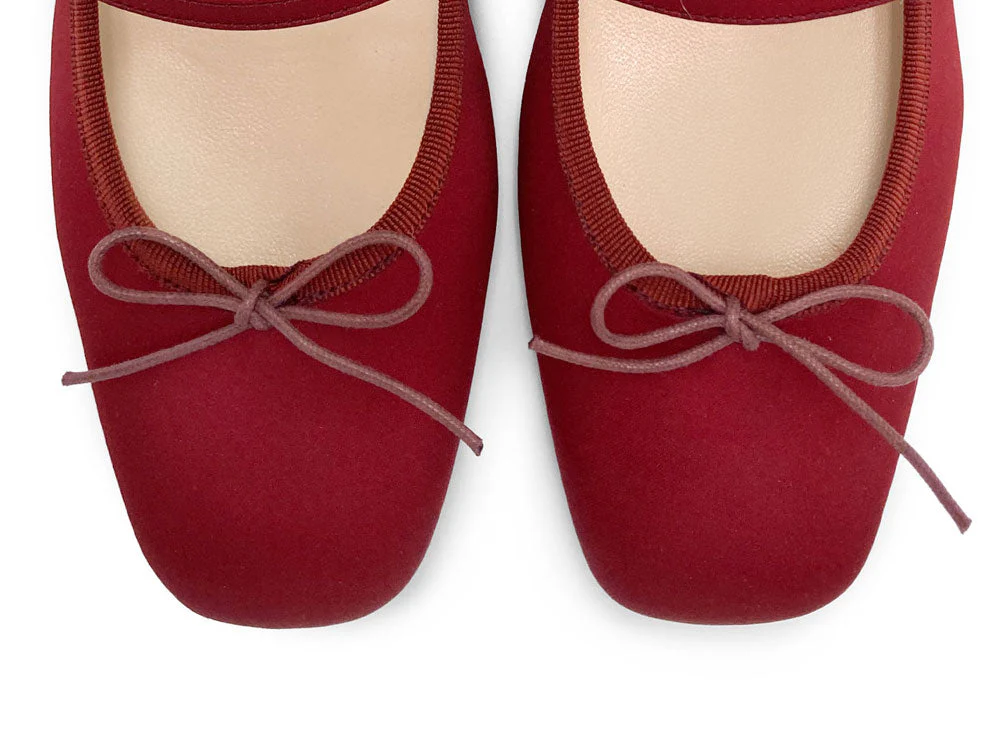 TT Go Green collection burgundy satin Mary Jane ballet flats in eco fabric - Image 5