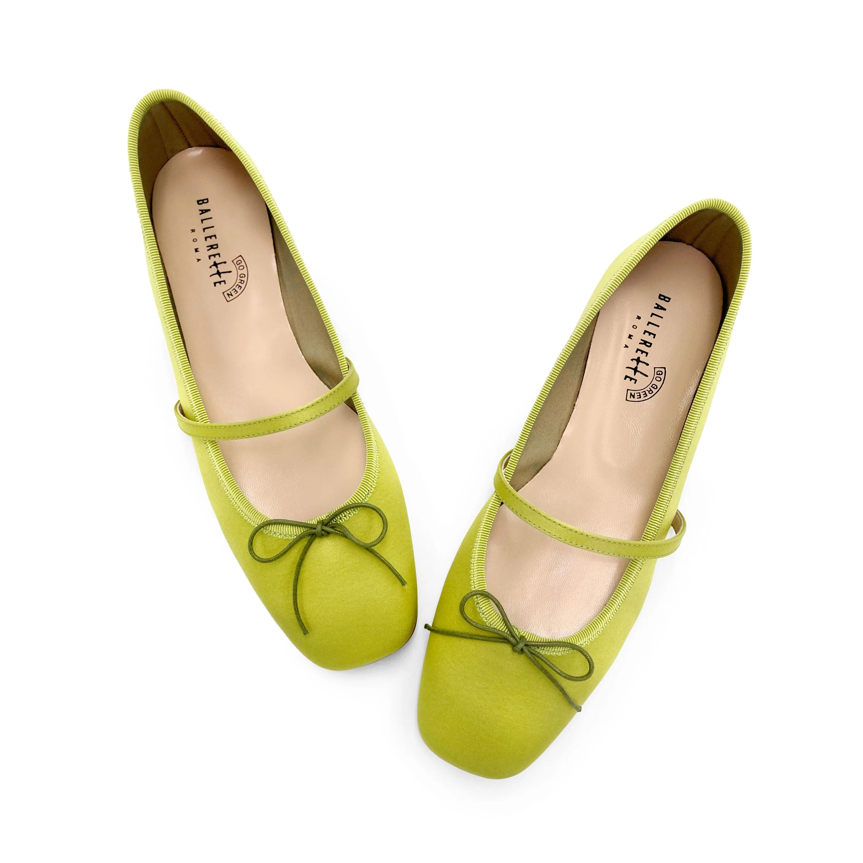 TT Go Green collection lime green satin Mary Jane ballet flats in eco fabric - Image 2