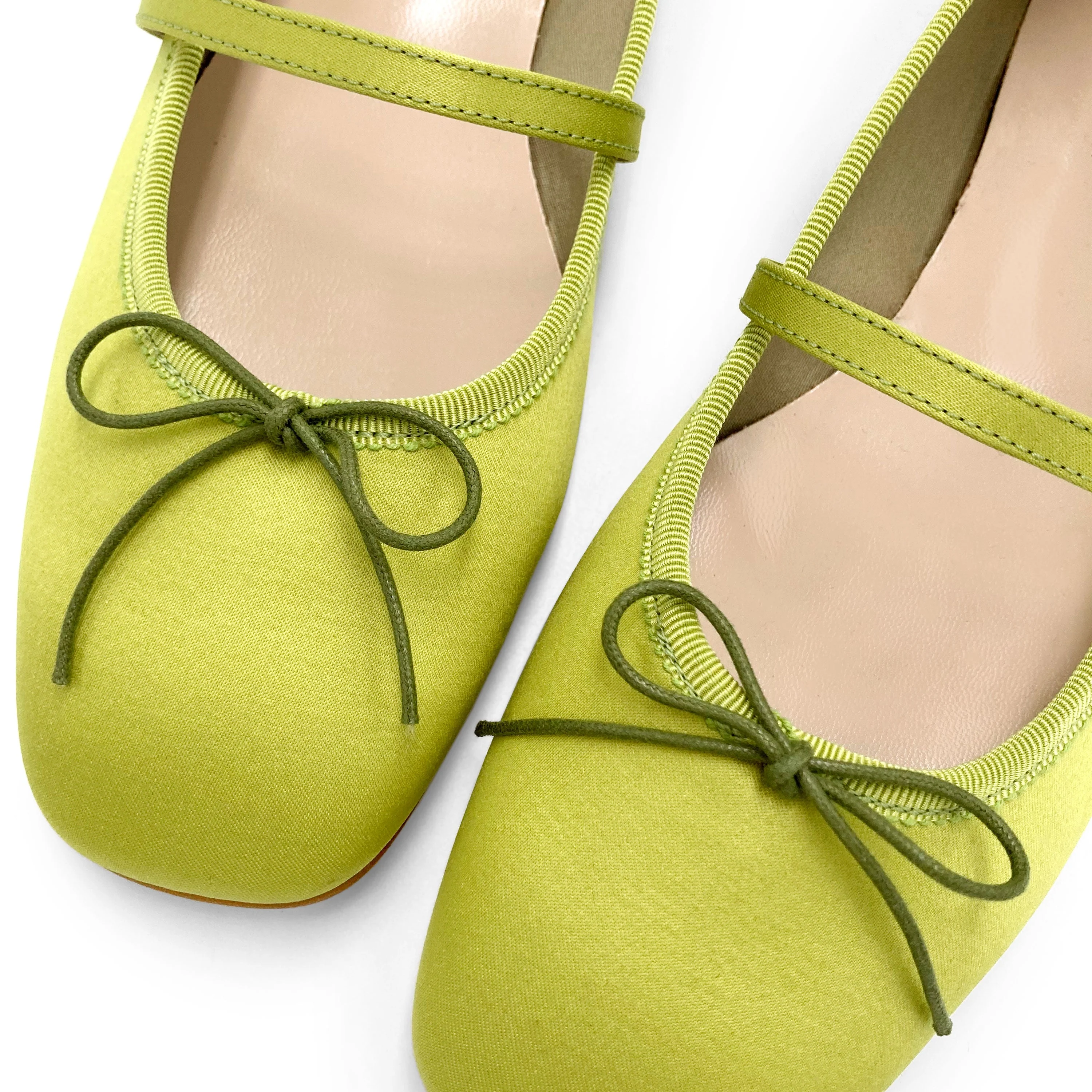 TT Go Green collection lime green satin Mary Jane ballet flats in eco fabric - Image 3