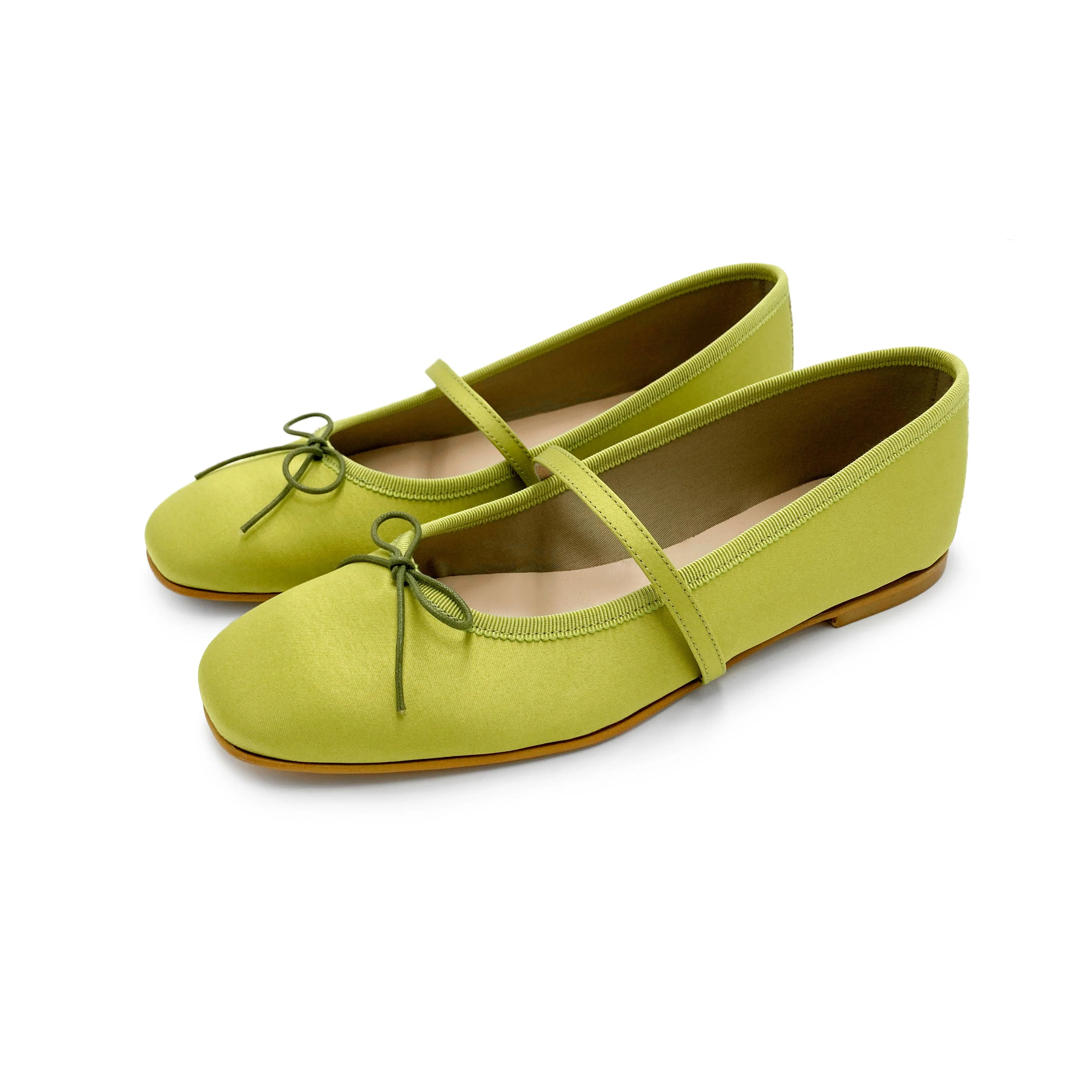 TT Go Green collection lime green satin Mary Jane ballet flats in eco fabric - Image 4