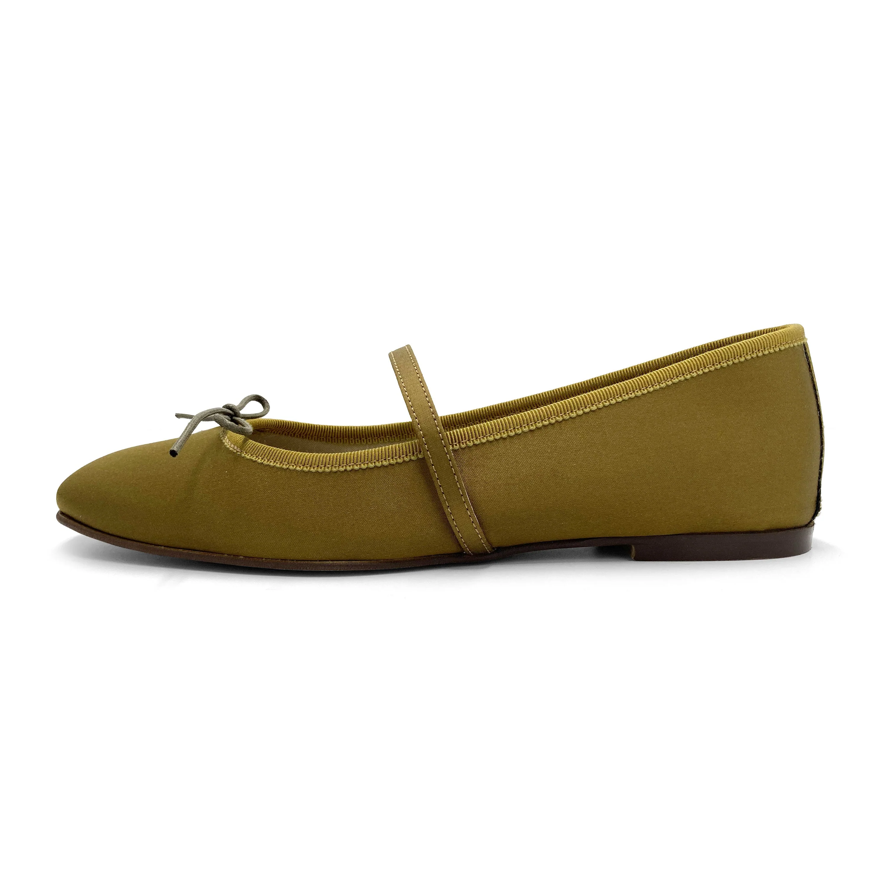 TT Go Green Collection mustard-brown satin Mary Jane ballet flats in eco fabric - Image 4