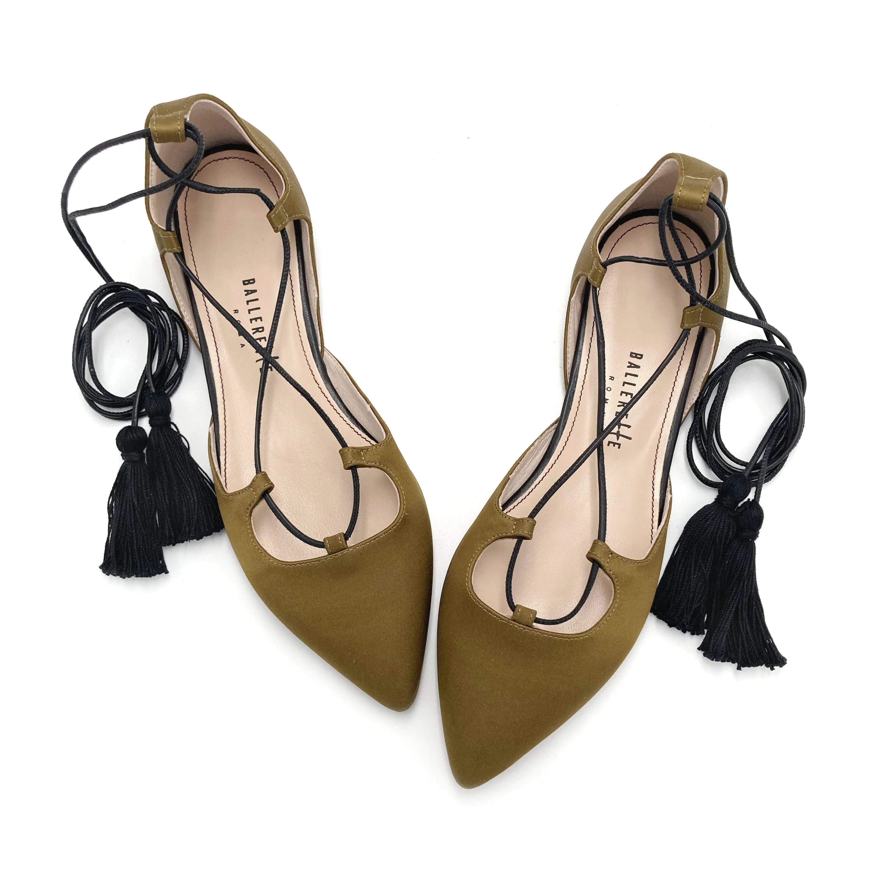 TT GO GREEN COLLECTION - Mustard lace-up ballet flats in eco-friendly satin - Image 2