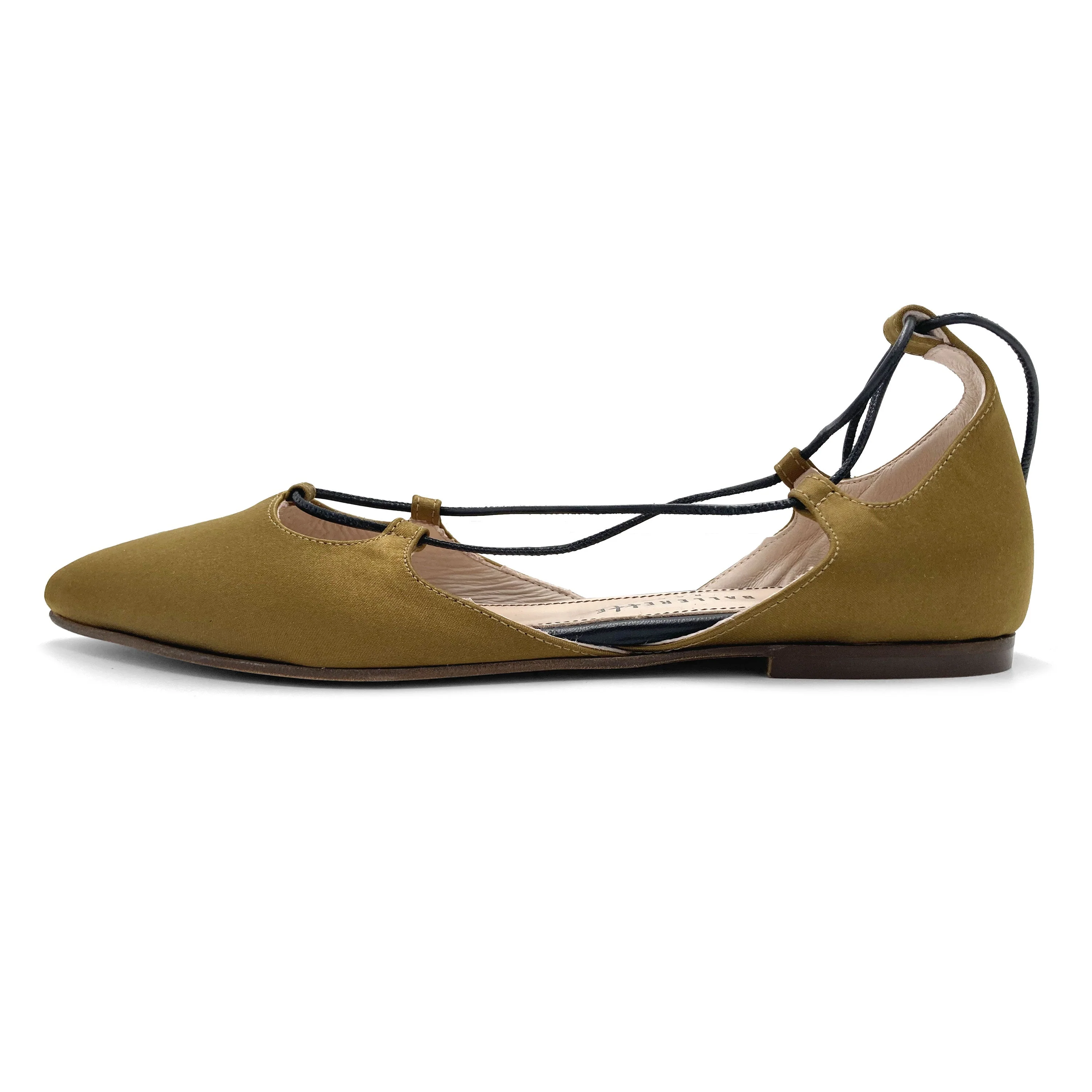 TT GO GREEN COLLECTION - Mustard lace-up ballet flats in eco-friendly satin - Image 4