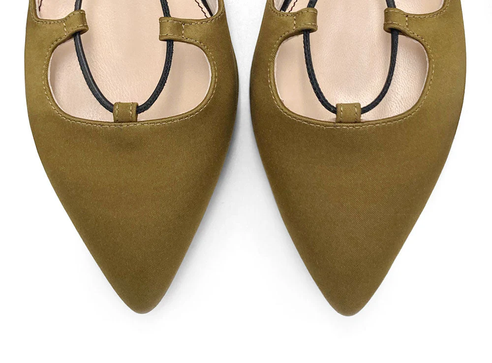TT GO GREEN COLLECTION - Mustard lace-up ballet flats in eco-friendly satin - Image 5