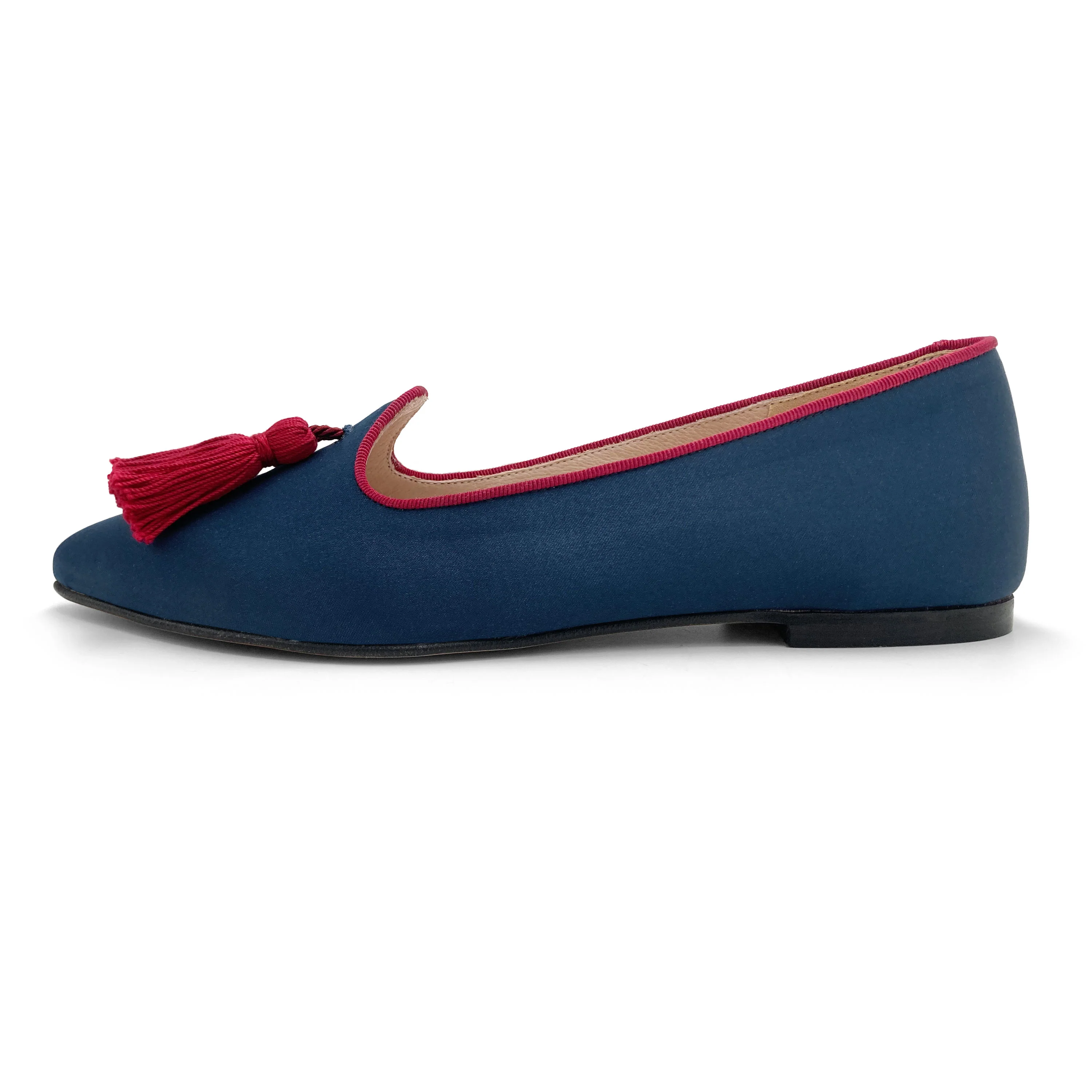 TT Go Green collection - women's blue eco-friendly satin moccasins with burgundy tassels - Image 4