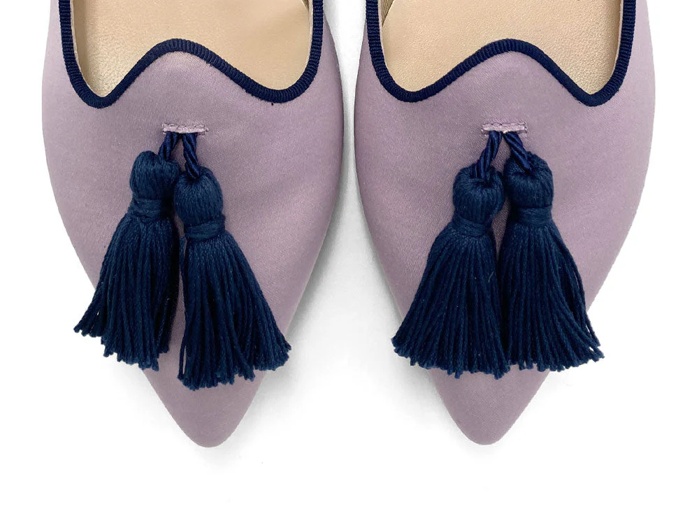 TT Go Green Collection - women’s lilac eco-friendly satin moccasins with blue tassels - Image 5
