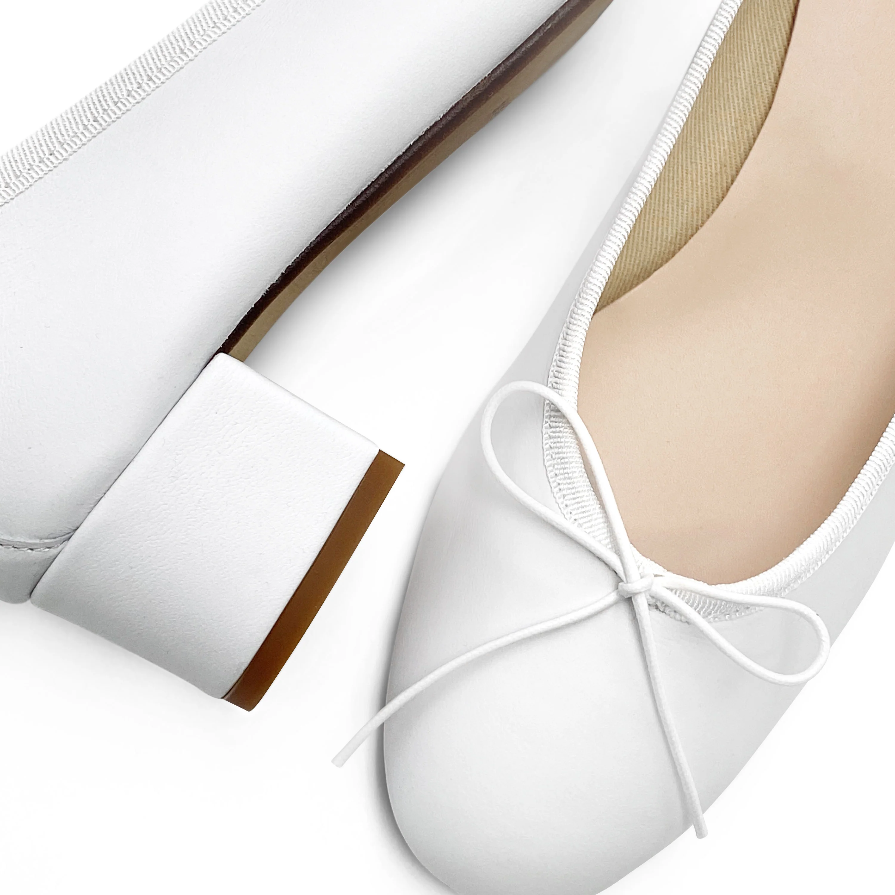 White leather ballet flats with heel - Image 3