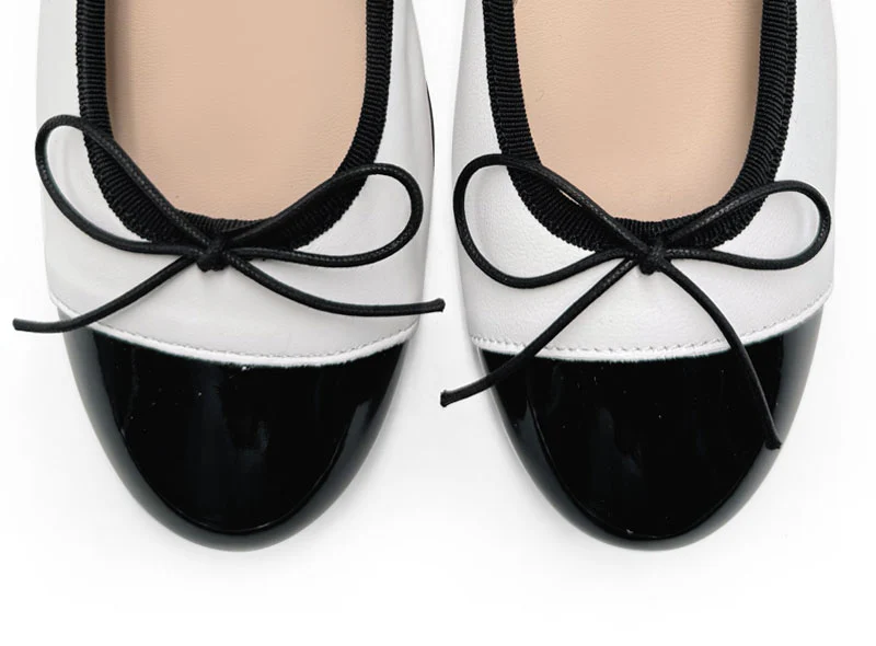 White leather ballet flats with high heel and patent toe - Image 6