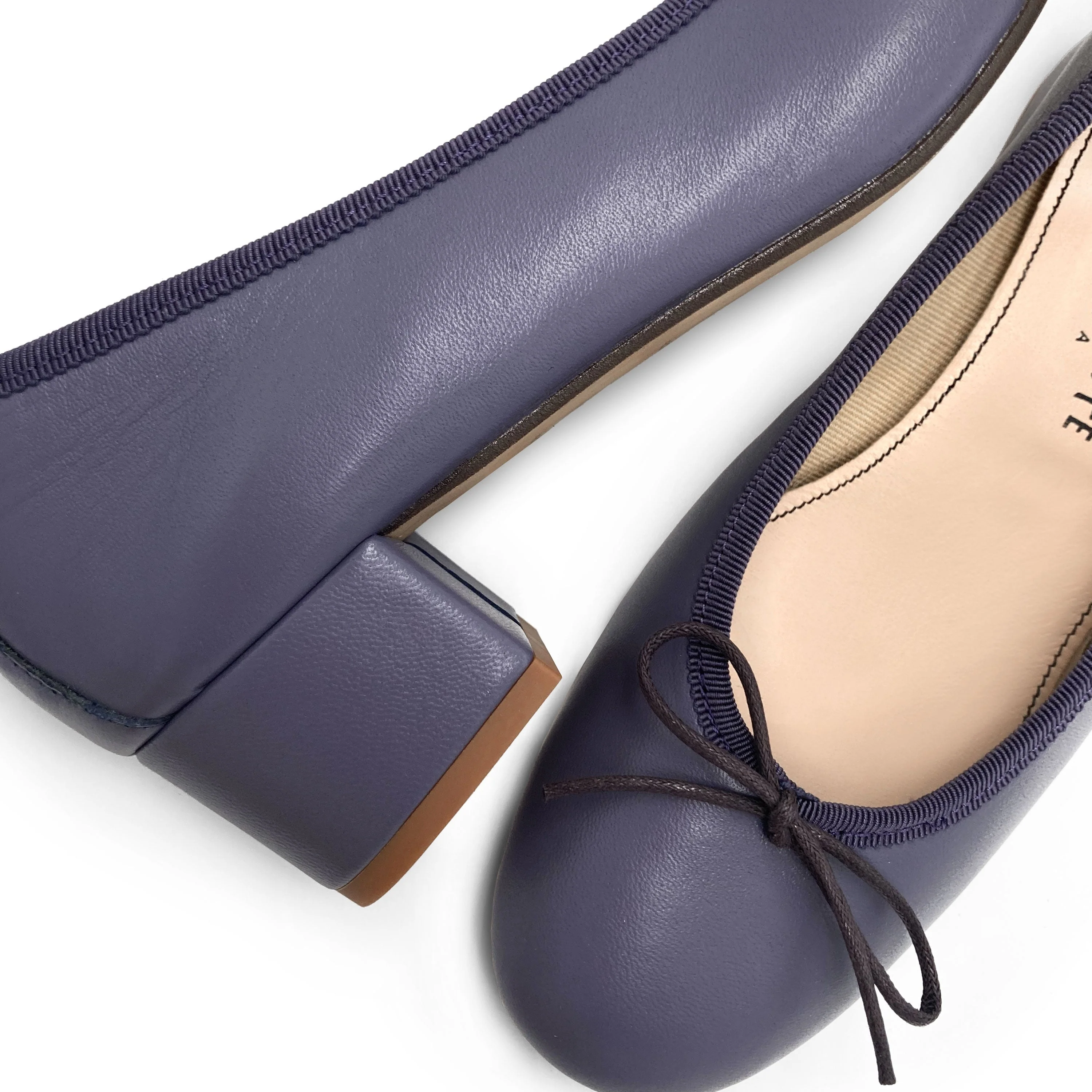 Wine leather ballet flats with heel - Image 3