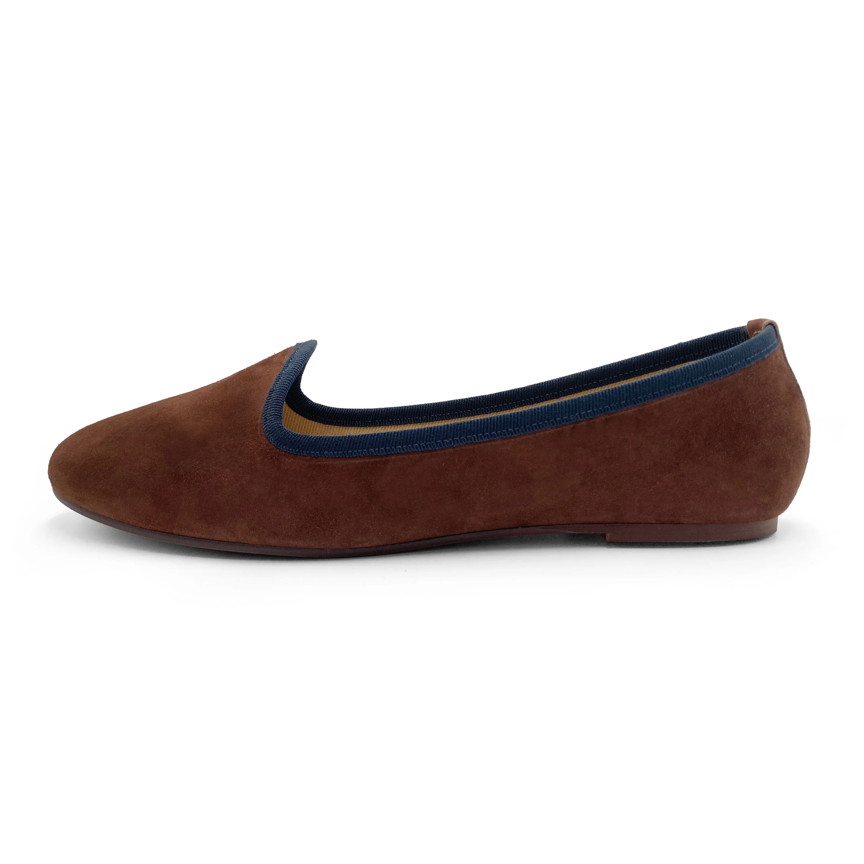 Women loafers in brown suede and blue details - Image 3