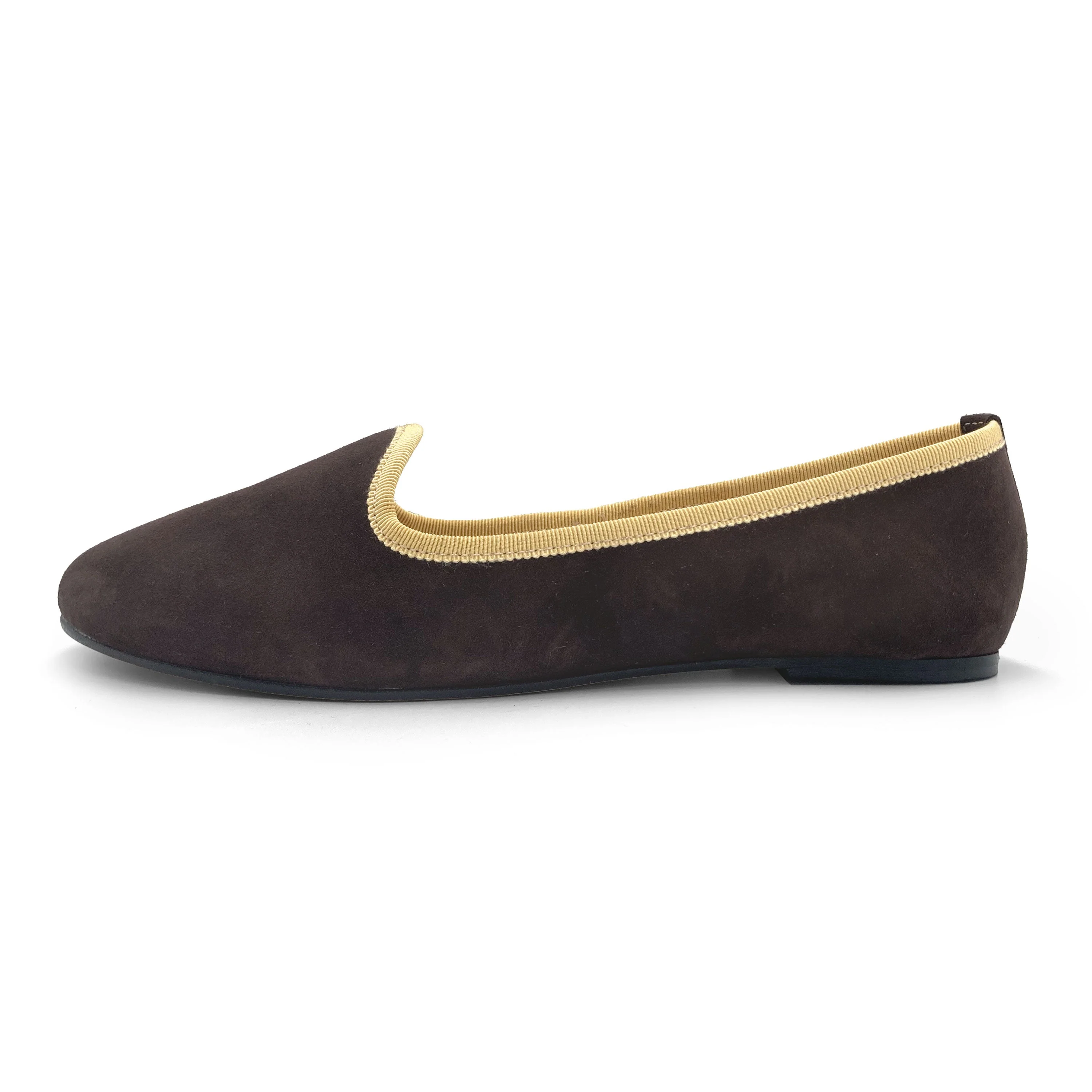 Women loafers in dark brown suede with yellow details - Image 3