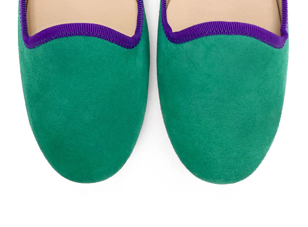 Women loafers in emerald green suede with purple details - Image 5