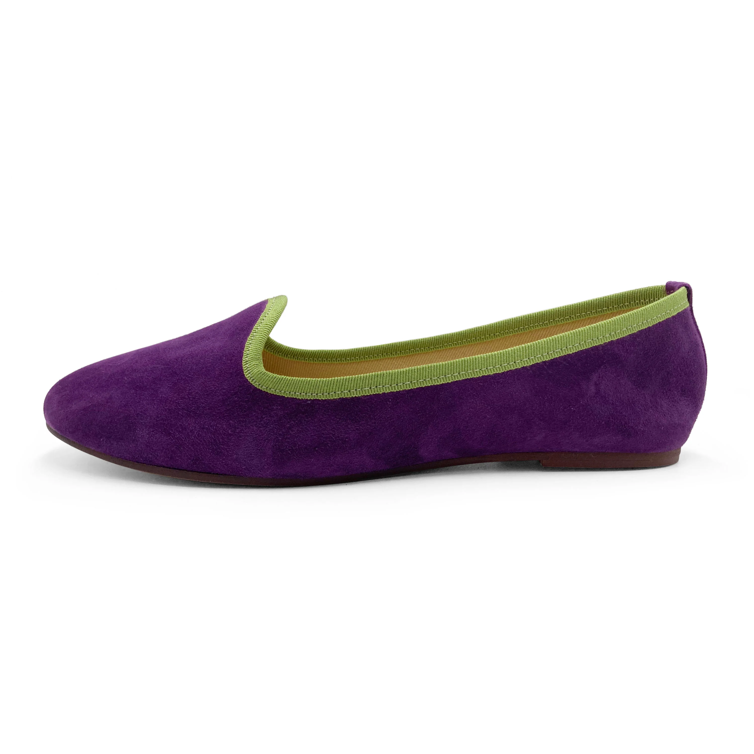 Women loafers in purple suede and green details - Image 3