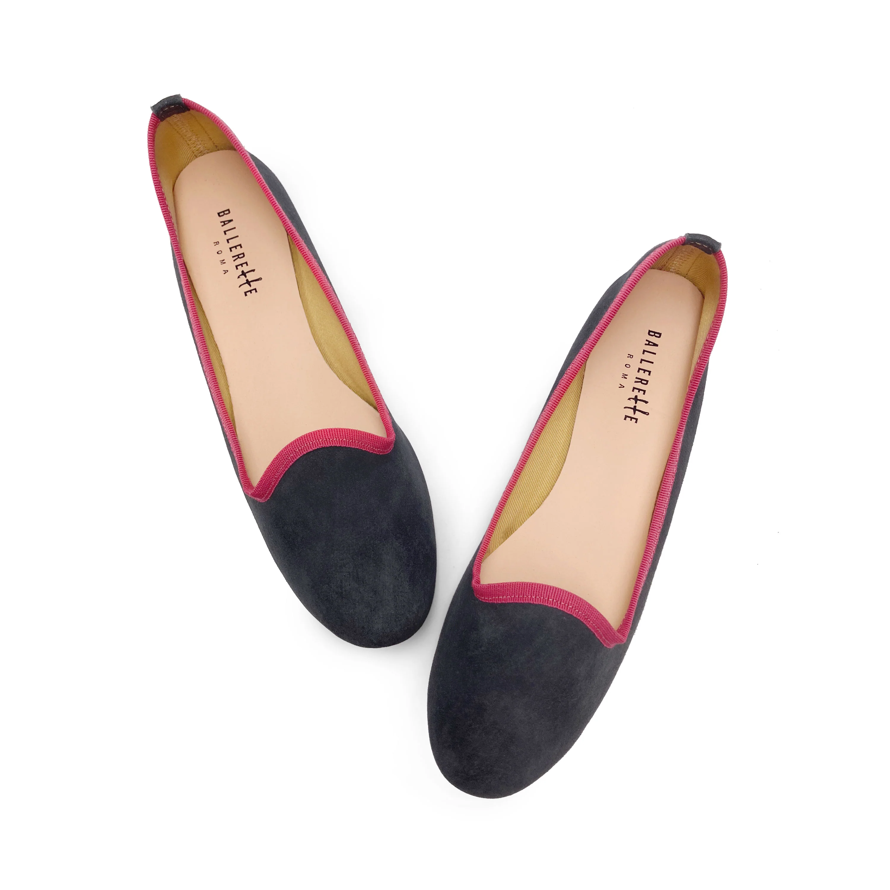 Women loafers in smoke grey suede and pink detail - Image 2