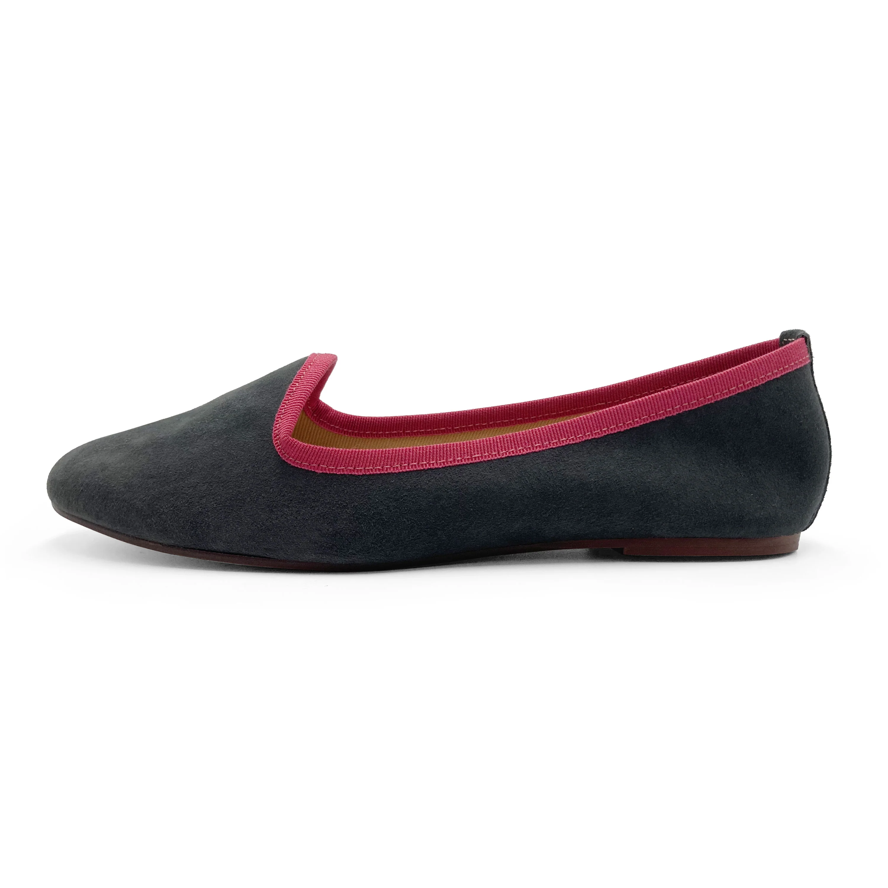 Women loafers in smoke grey suede and pink detail - Image 4