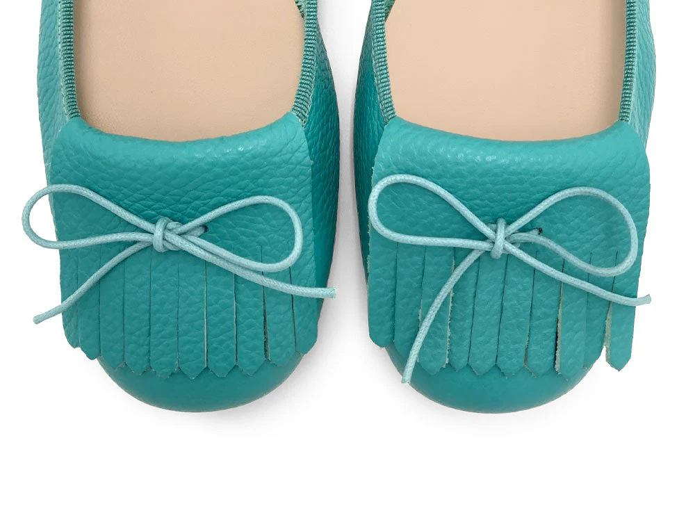 Women's aqua blue leather moccasins with fringes - Image 5