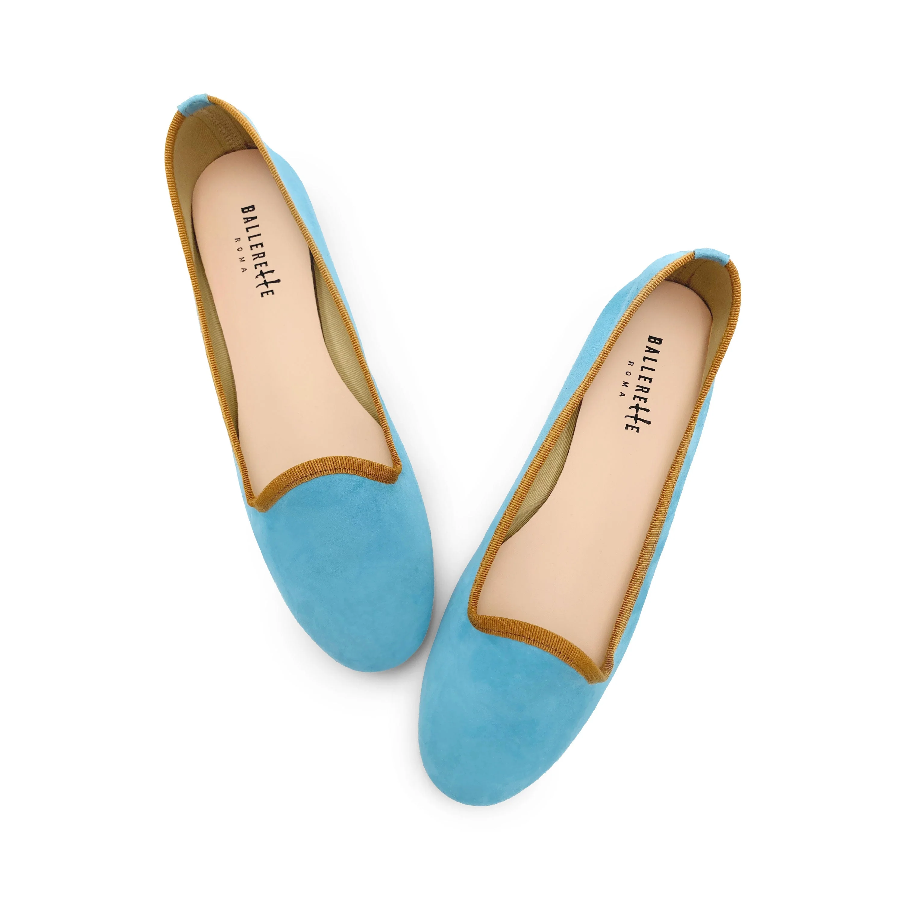 Women's aqua blue suede loafers with ochre details - Image 2