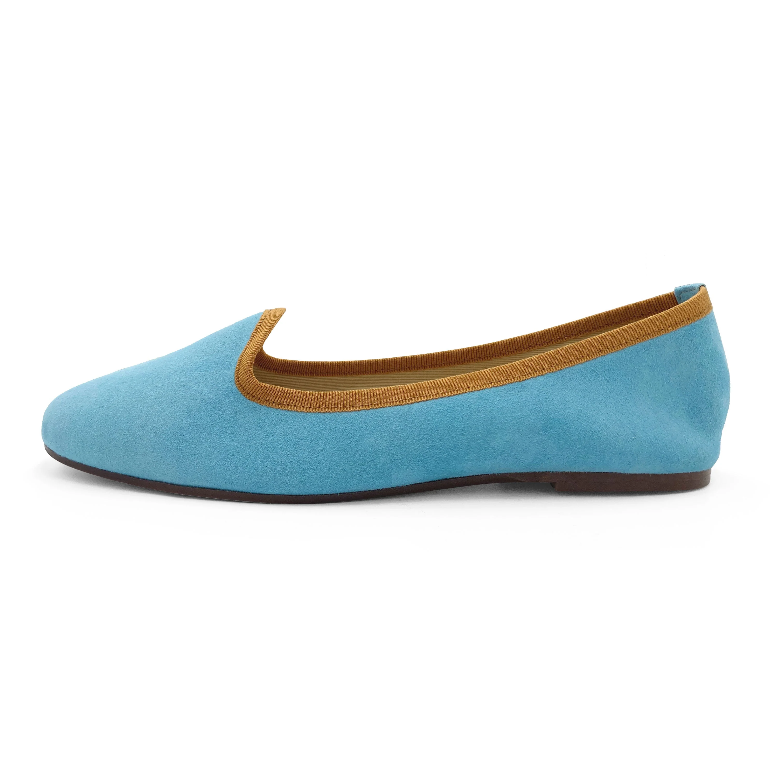Women's aqua blue suede loafers with ochre details - Image 4