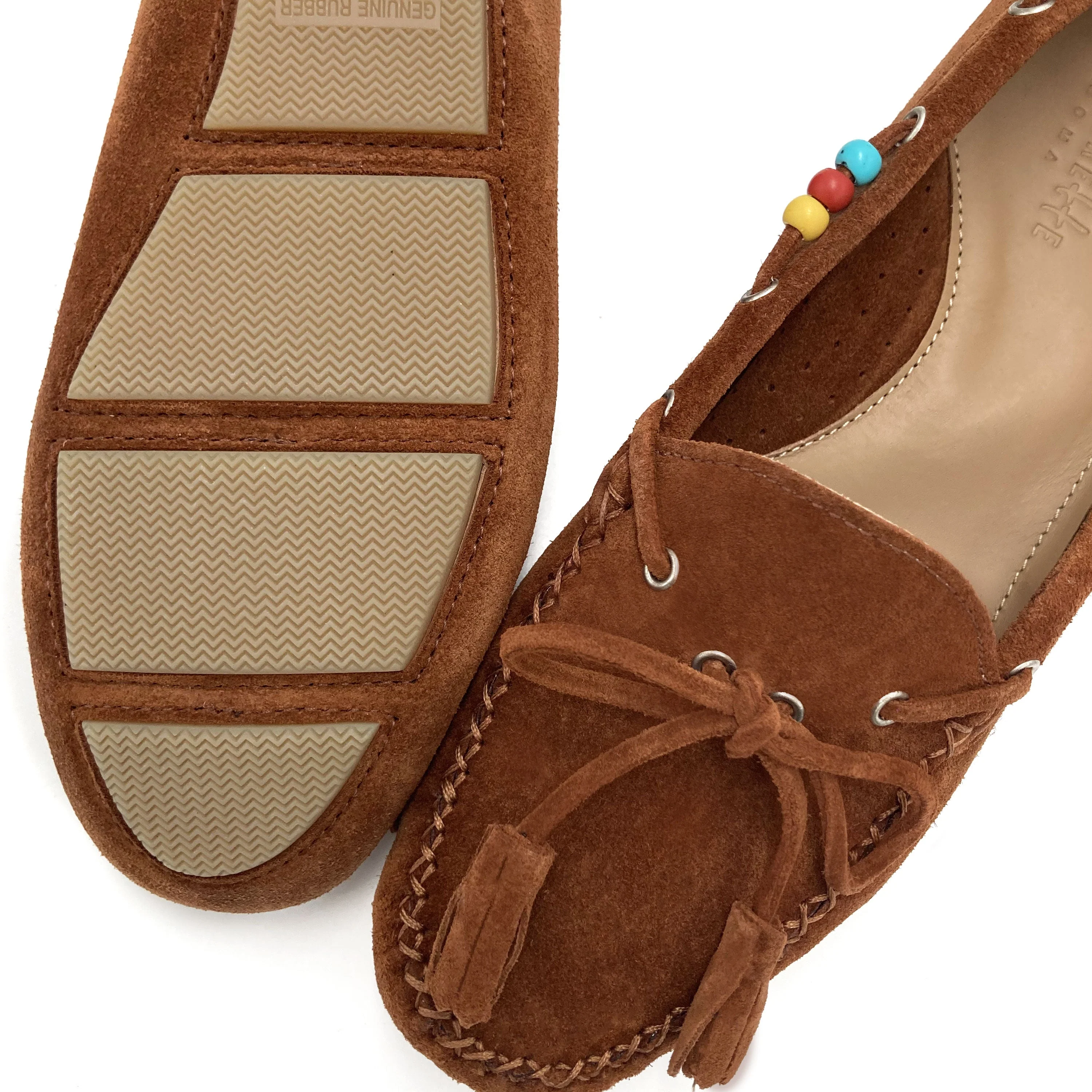 Women’s leather brown moccasins with beads - Image 3