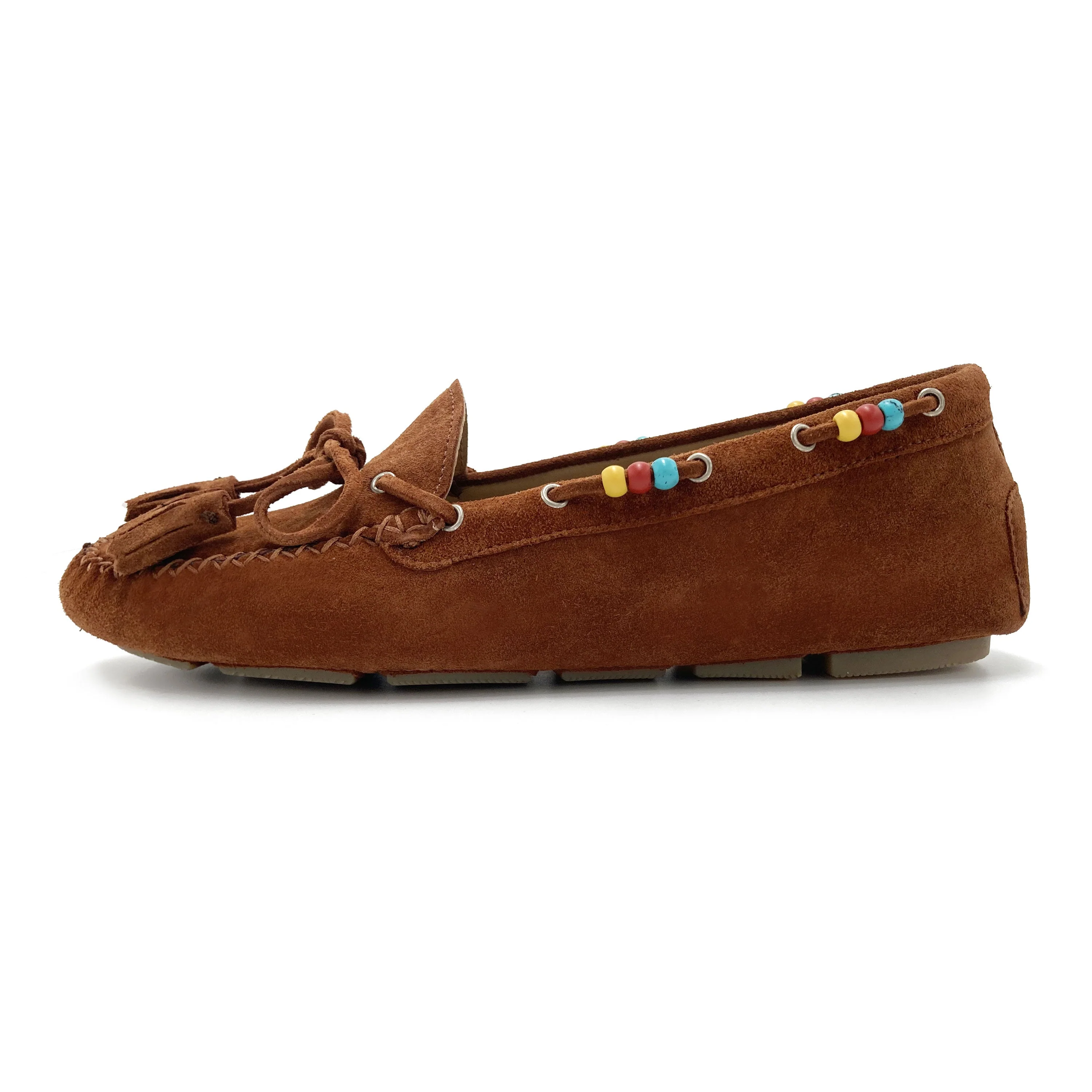 Women’s leather brown moccasins with beads - Image 4