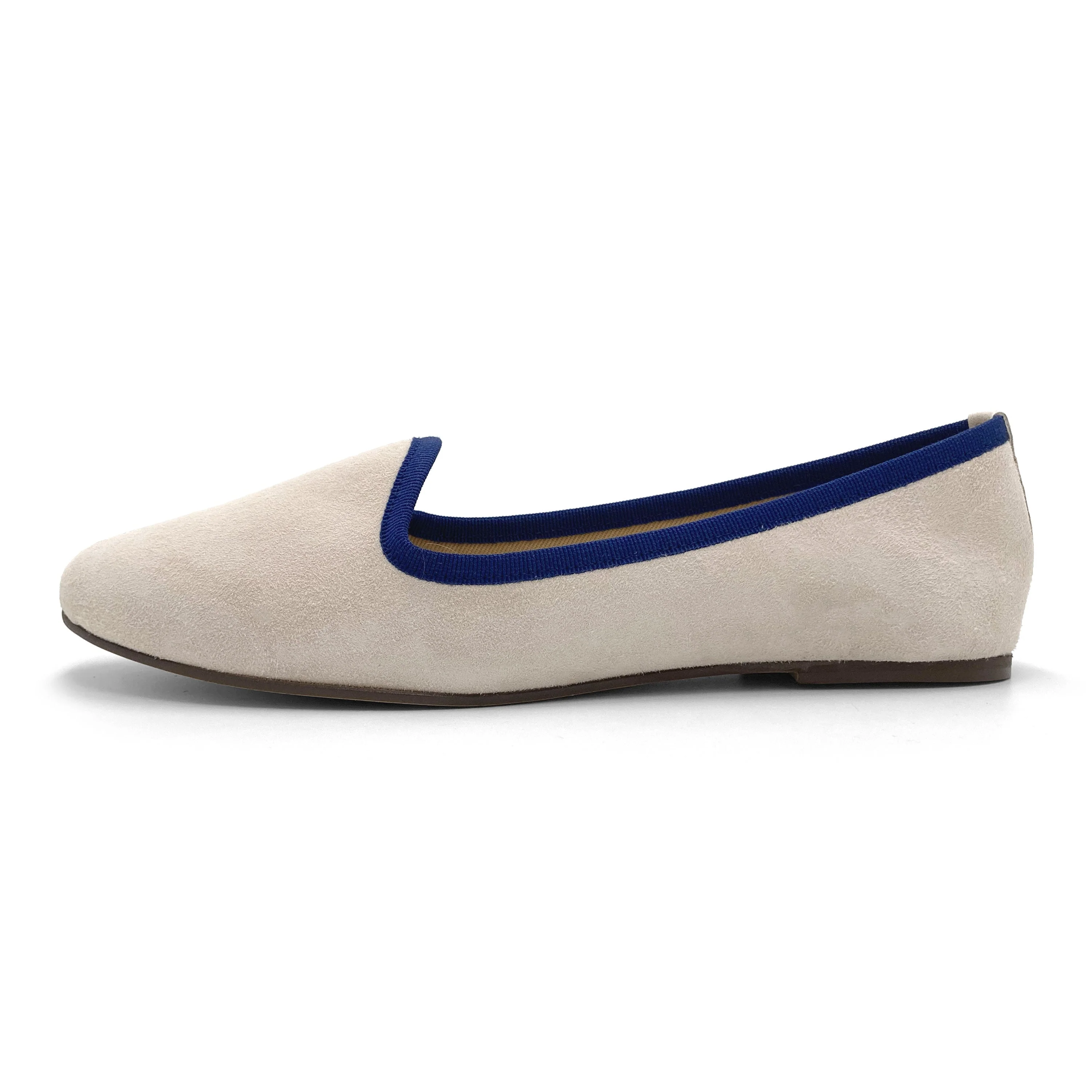 Women’s loafers in beige suede with blue details - Image 4